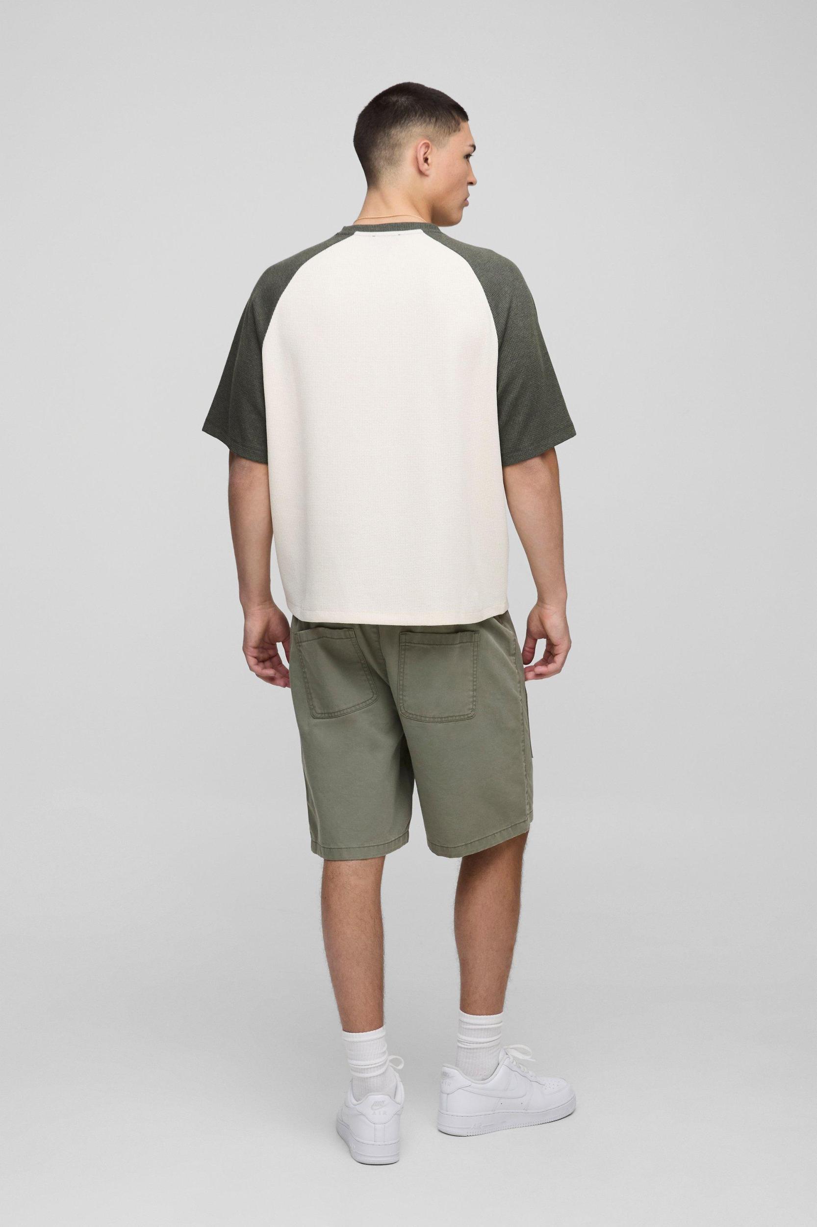 Oversized Boxy Heavyweight Waffle Raglan T-shirt | boohooMAN USA Product Image
