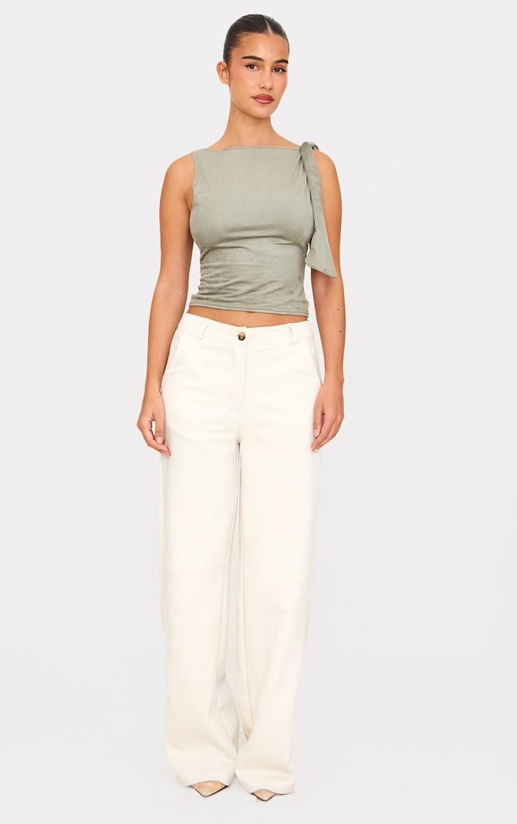 Khaki Faux Suede Tie Detail Long Top Product Image