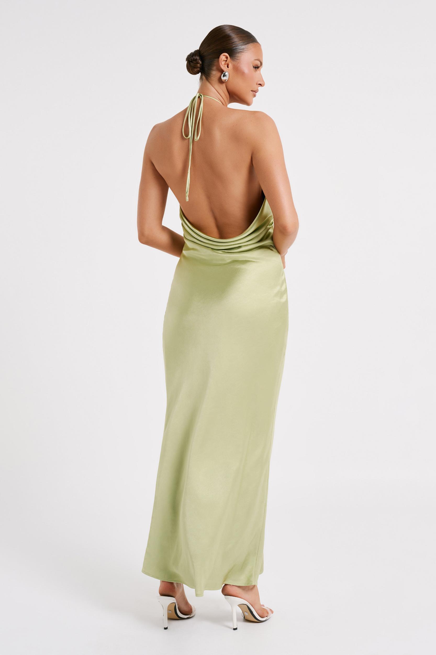 Sammy Satin Halter Maxi Dress - Pistachio Product Image