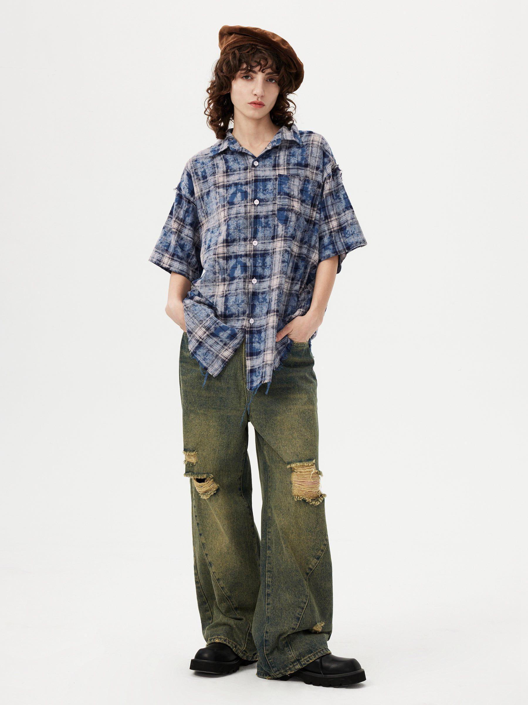 Aelfric Eden Tie Dye Plaid Short Sleeve Shirt Product Image