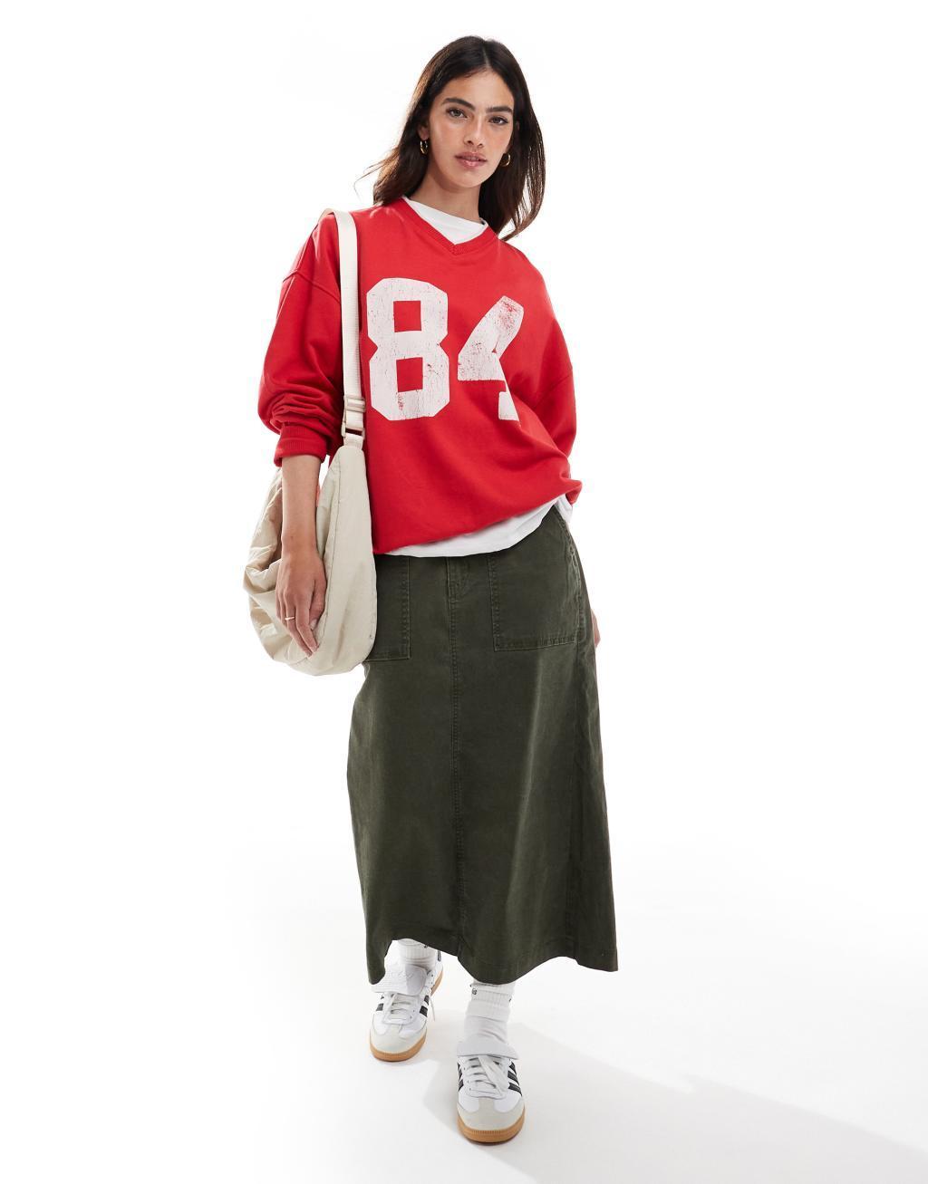 Cotton On classic graphic crew sweatshirt in red Product Image