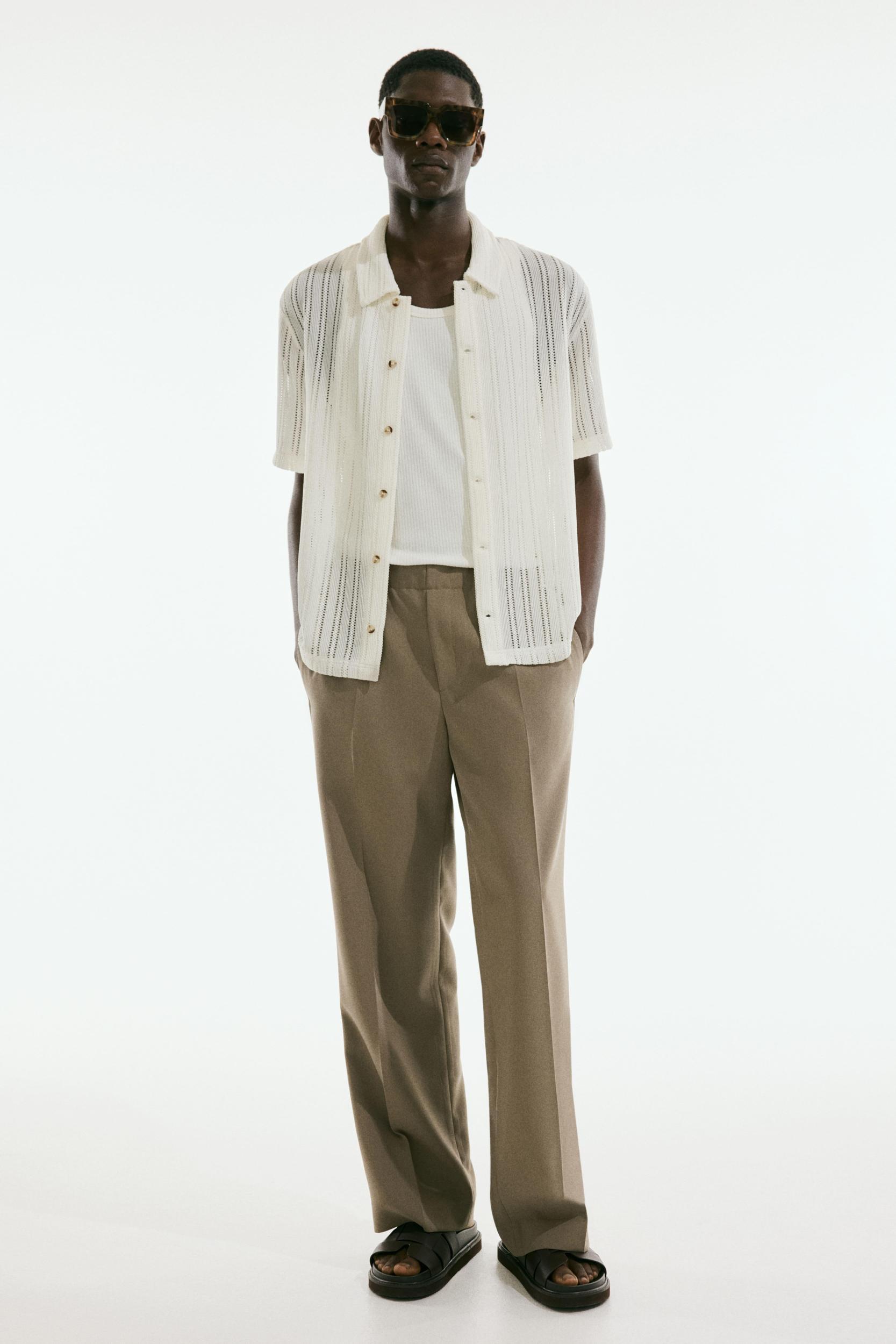 Regular Fit Crochet-Look Shirt Product Image