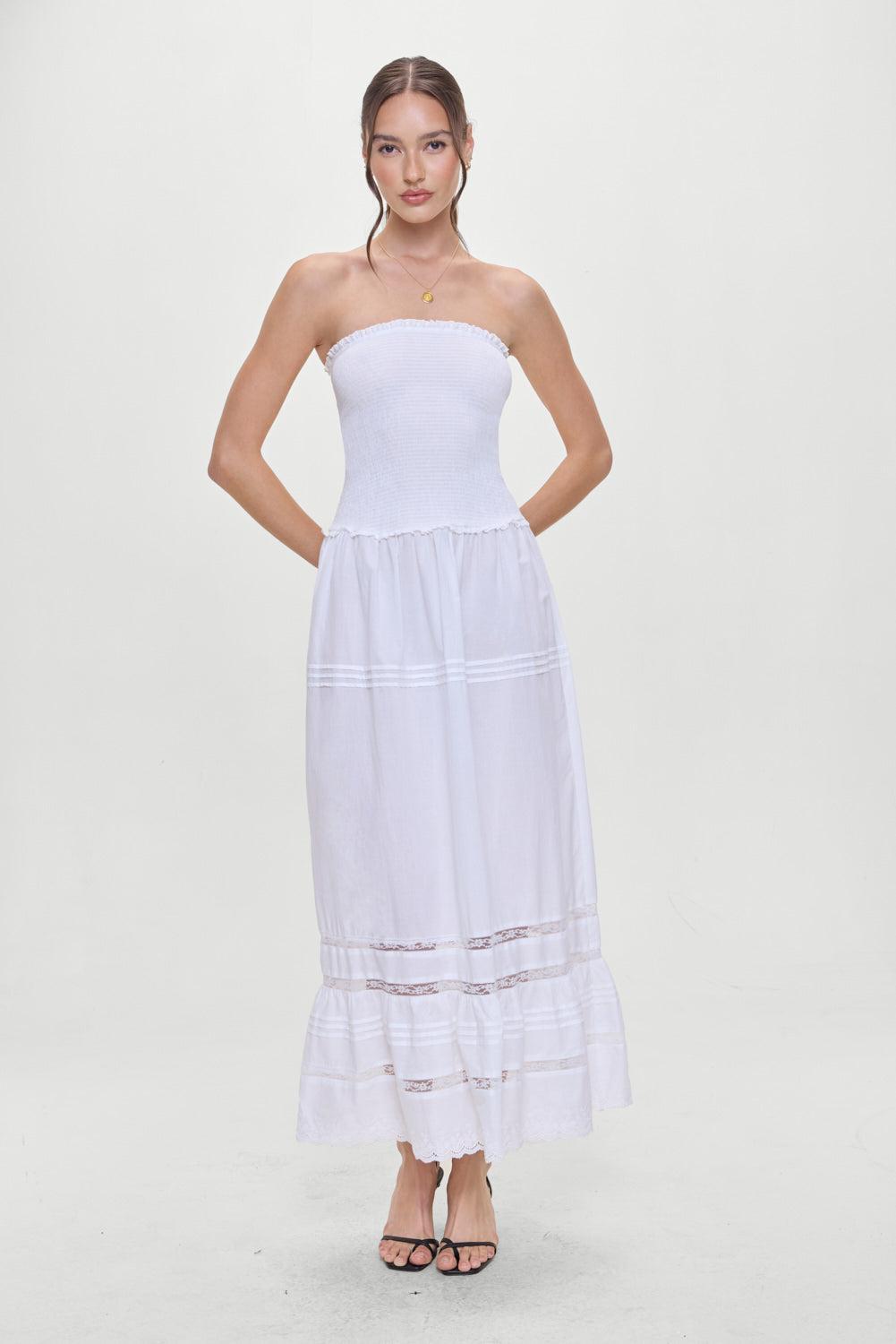 Empress Strapless Smocked Maxi Dress - White Product Image