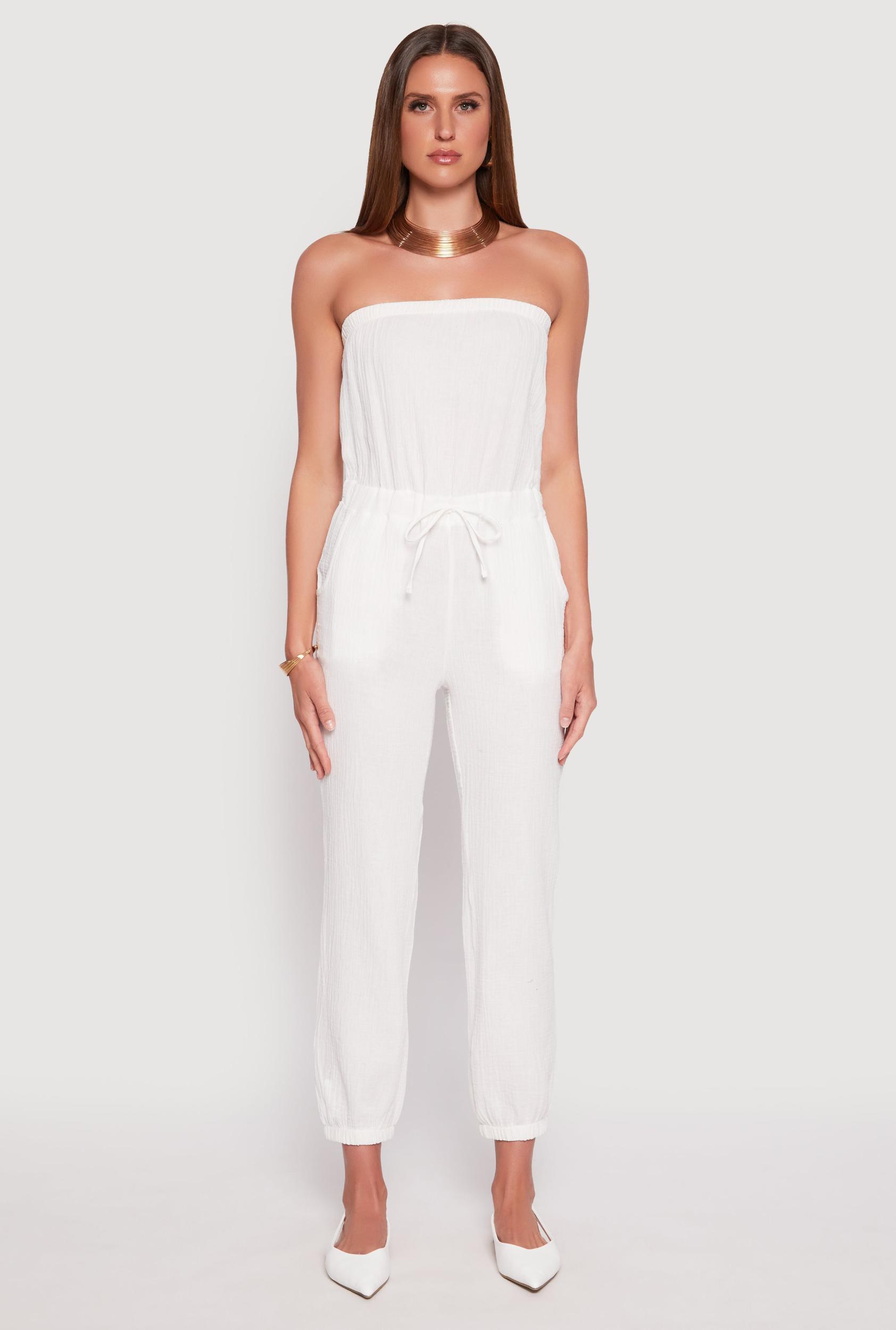Womens Drawstring Waist Strapless Jumpsuit Product Image