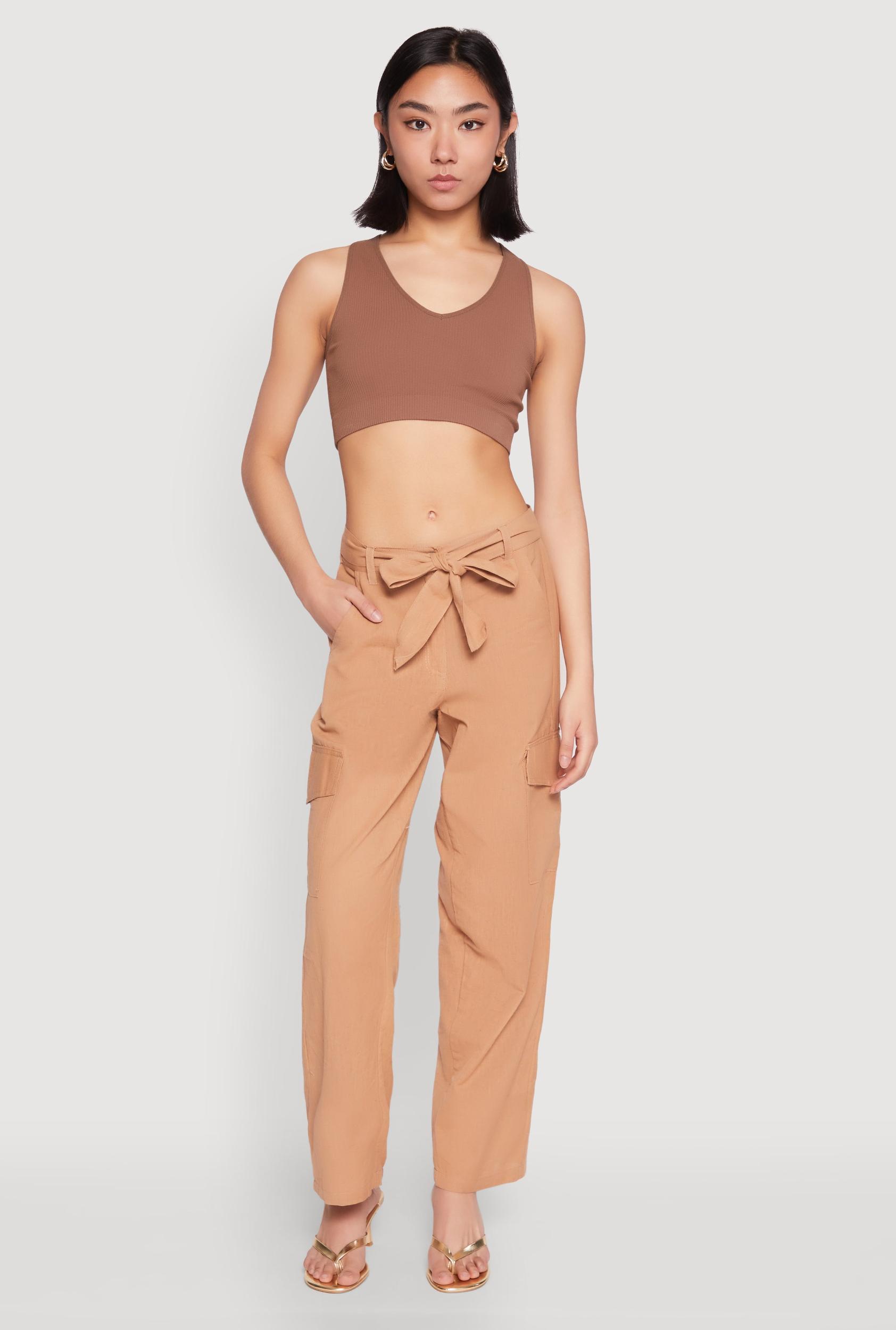 Womens Tie Waist Belted Cargo Pants Product Image