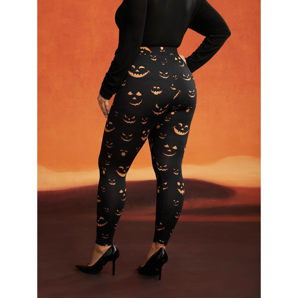 Plus Size Stretchy Jack-o-Lantern Leggings Women Black Elegant High stretch Skinny Mid Rise Everyday Leggings BloomChic 30/6X Product Image