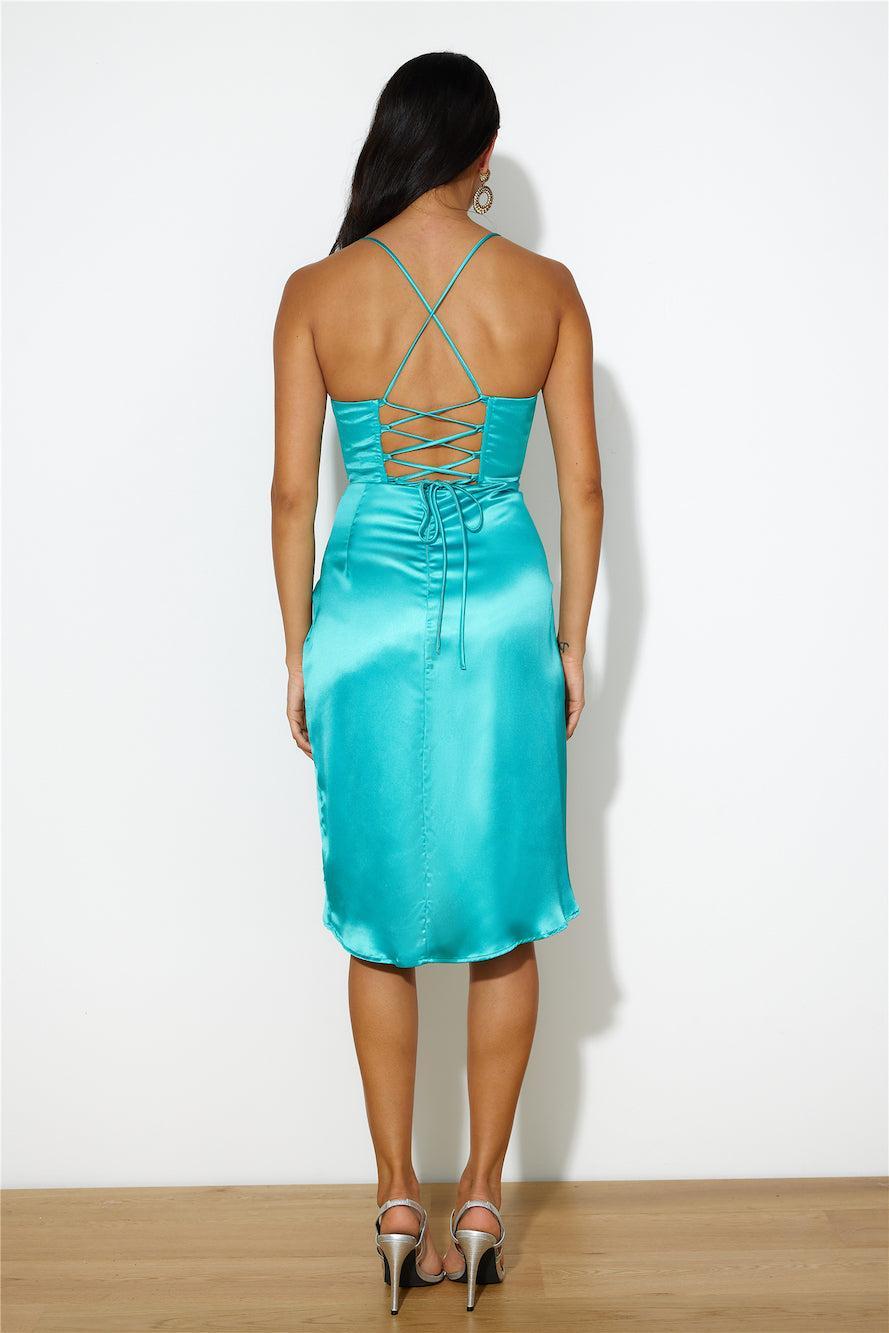 My Fierce Heart Satin Midi Dress Teal Product Image
