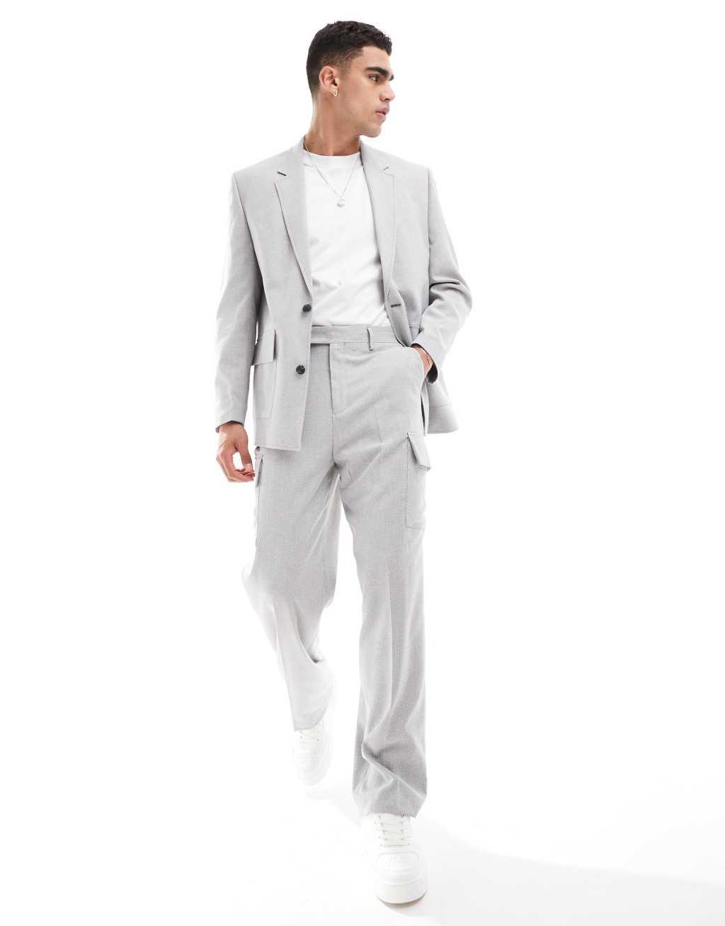 ASOS DESIGN relaxed microtexture suit jacket in gray Product Image