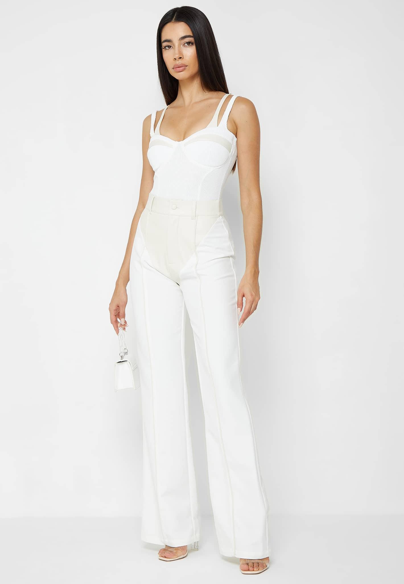 Leather & Woven Trousers - Off White Female Product Image