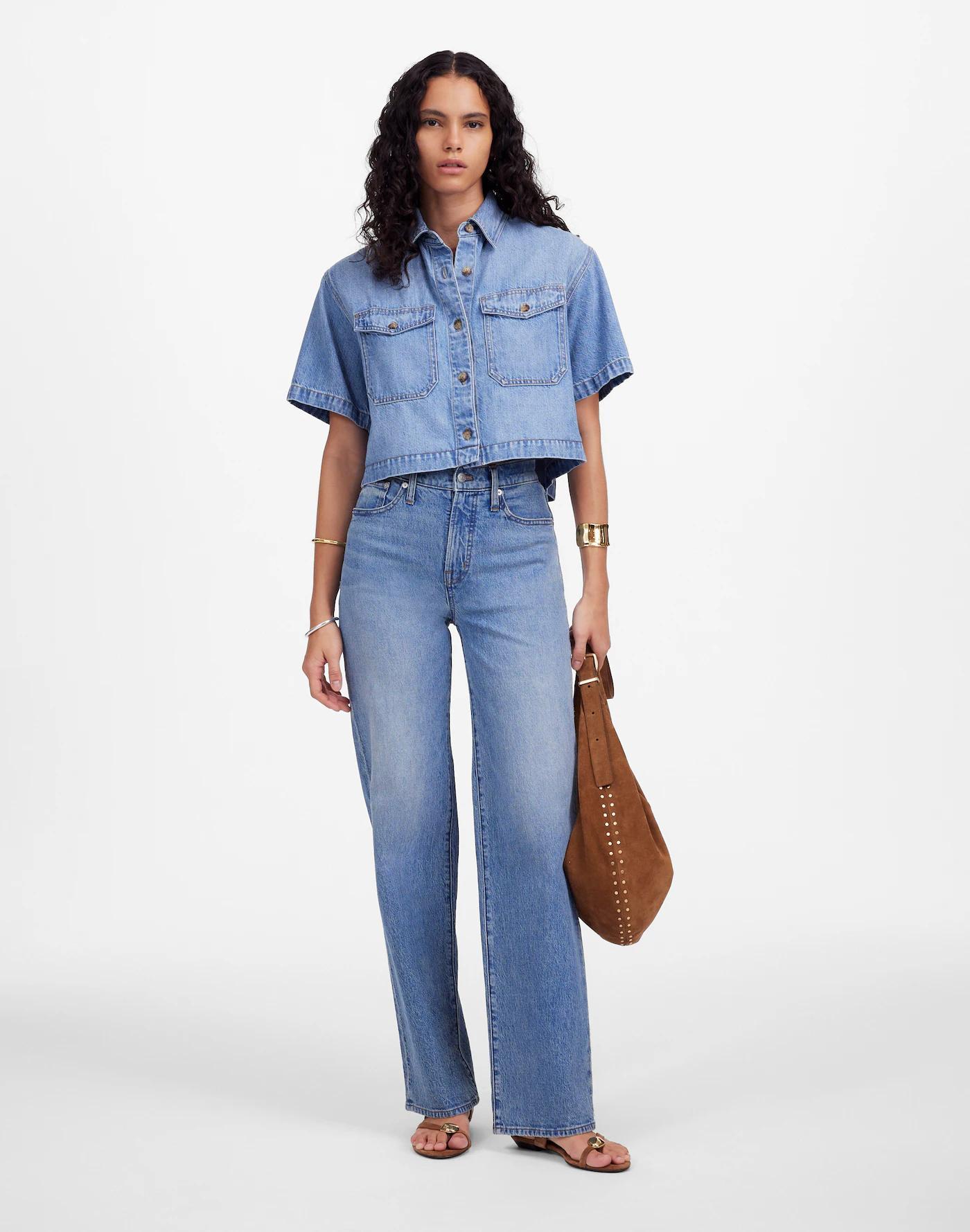 Boxy-Crop Button-Up Shirt: Airy Denim Edition Product Image