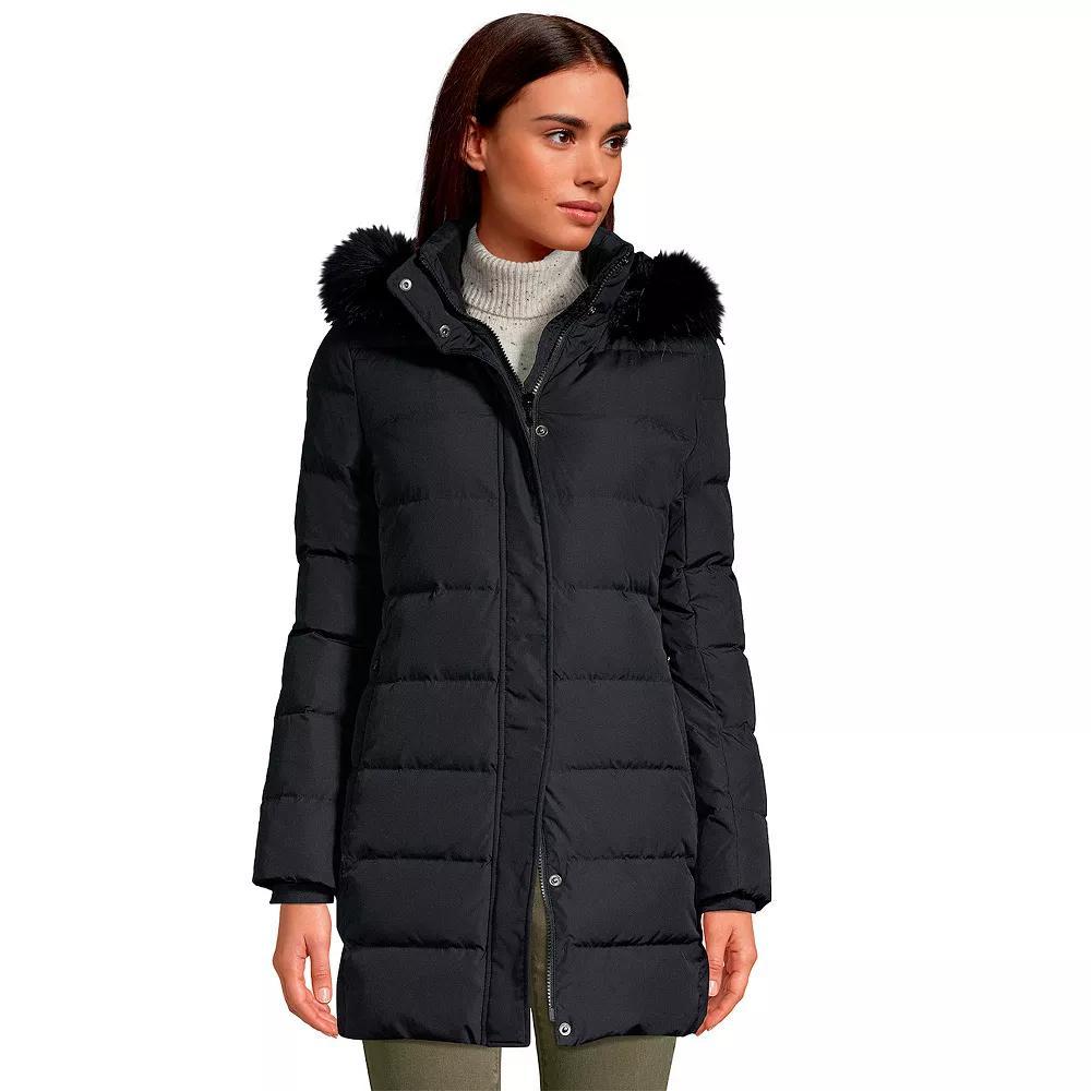 Petite Lands' End Faux-Fur Hood Down Winter Coat, Women's, Size: Medium Petite, Black Product Image