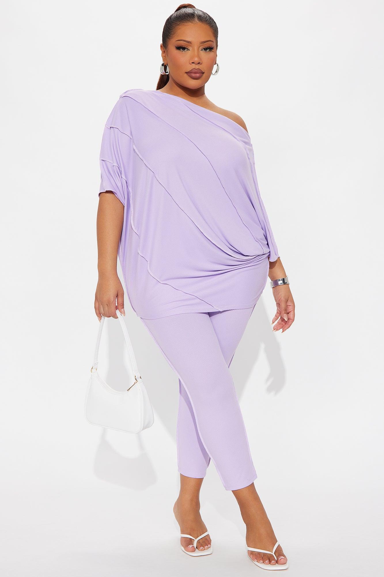 Becca Off Shoulder Ribbed Pant Set - Lavender Product Image