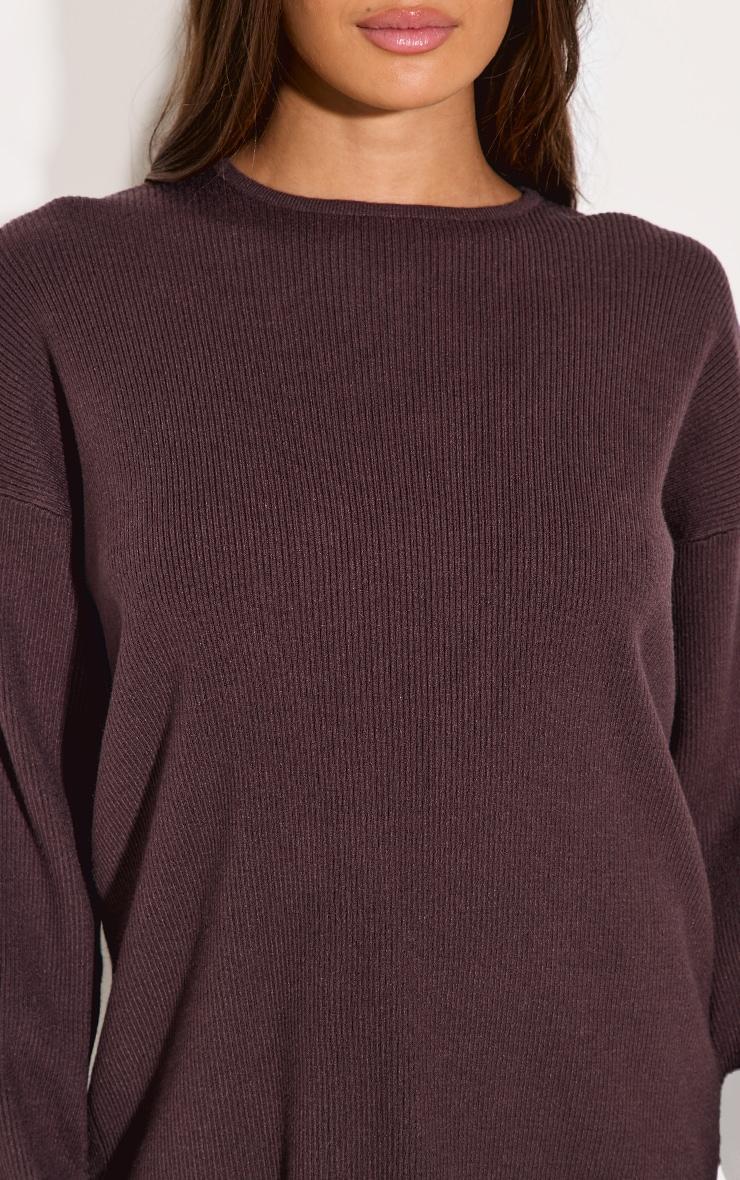 Chocolate Light Rib Knit Oversized Top Product Image