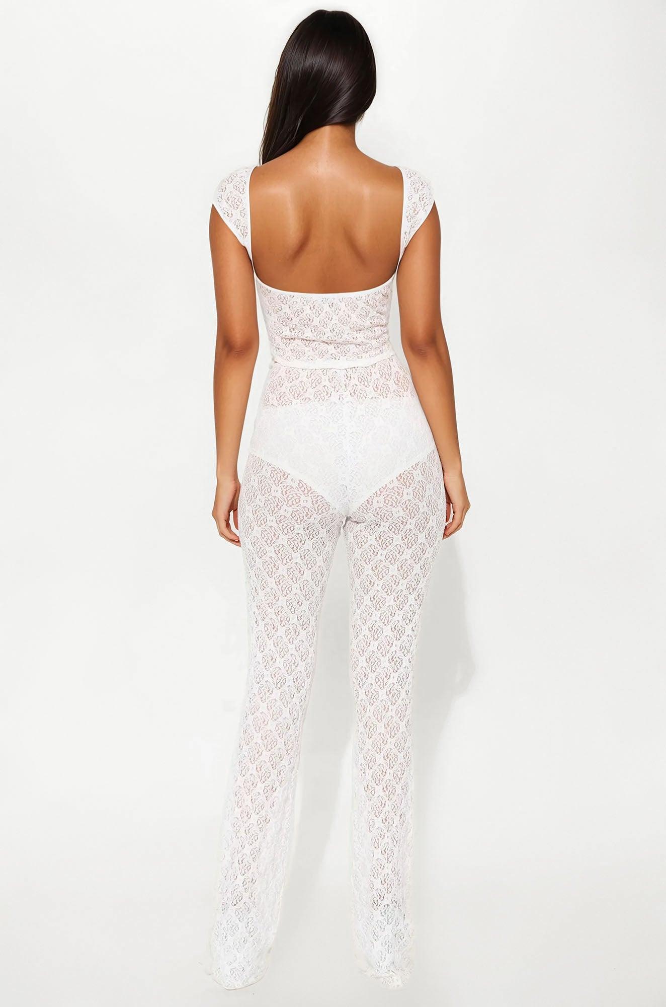 Sasha Lace Straight Leg Pant Set - White Product Image