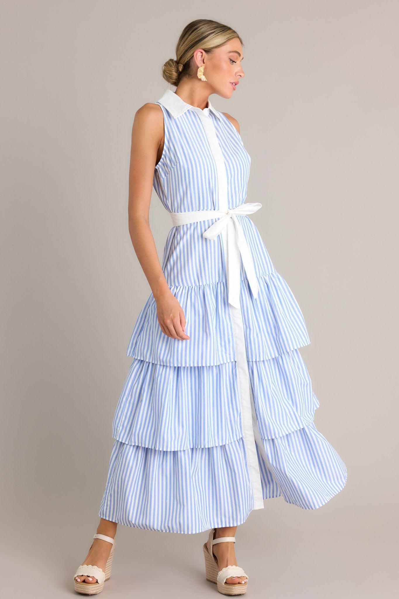Treasure Trove Blue Stripe Button Front Maxi Dress Product Image