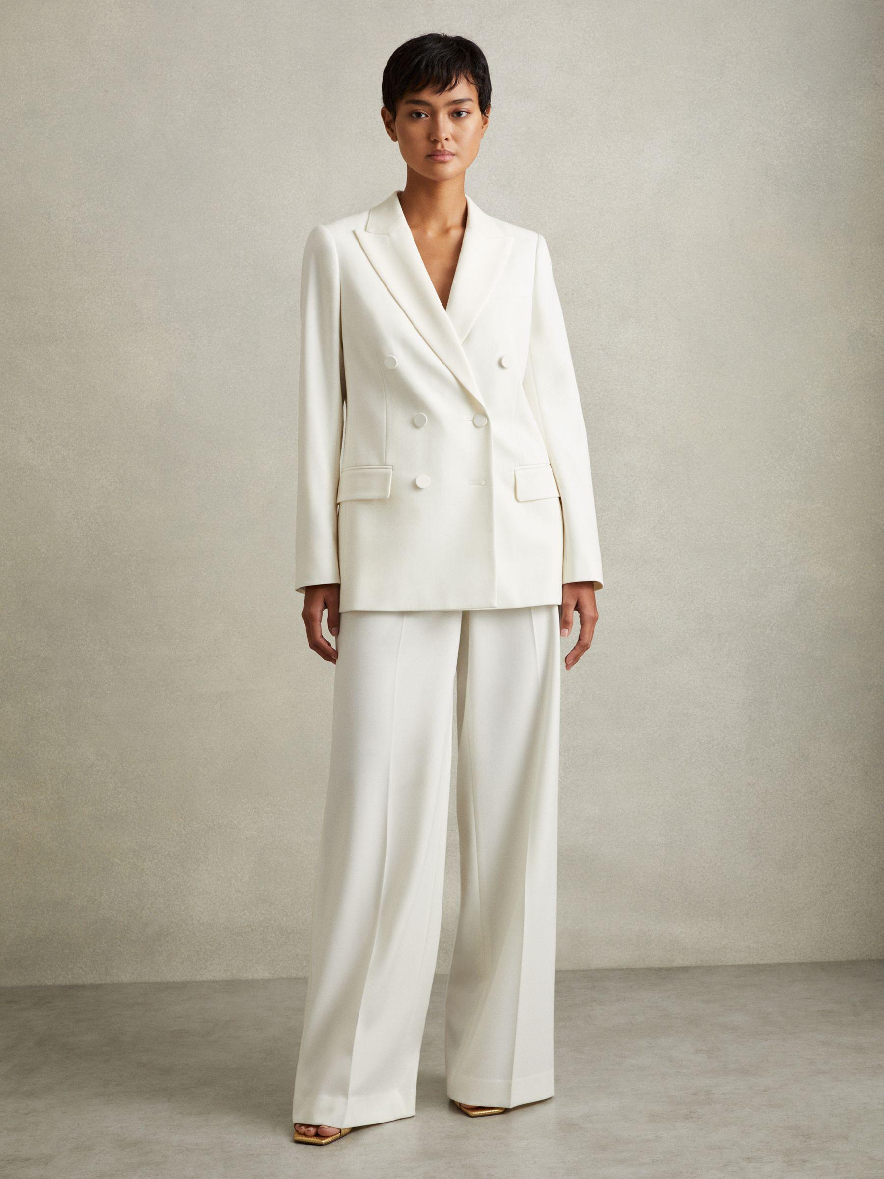 Wool Blend Double Breasted Tux Blazer in White Product Image