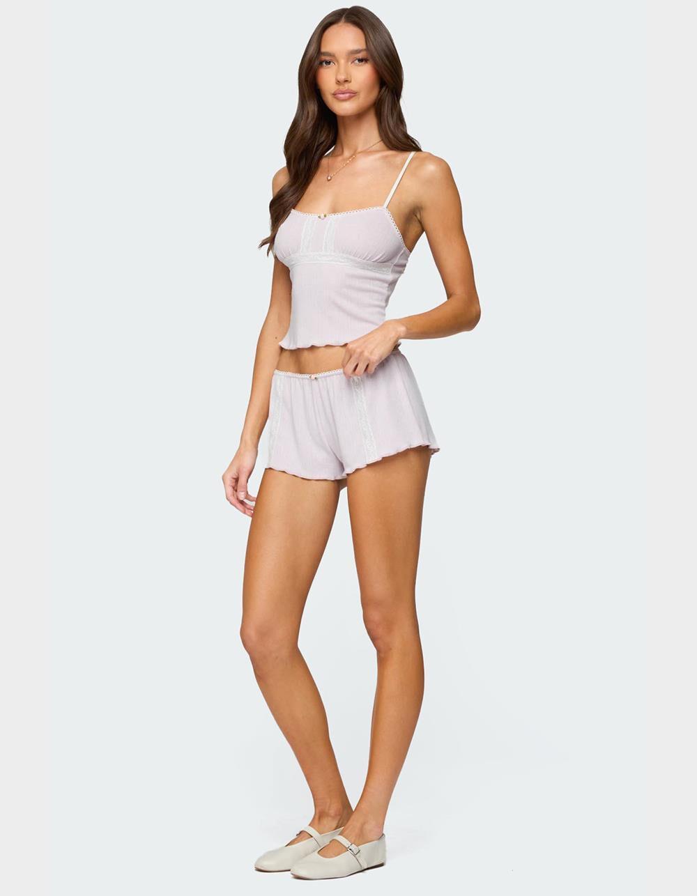 EDIKTED Sephi Lacey Pointelle Shorts - LIGHT PINK Product Image