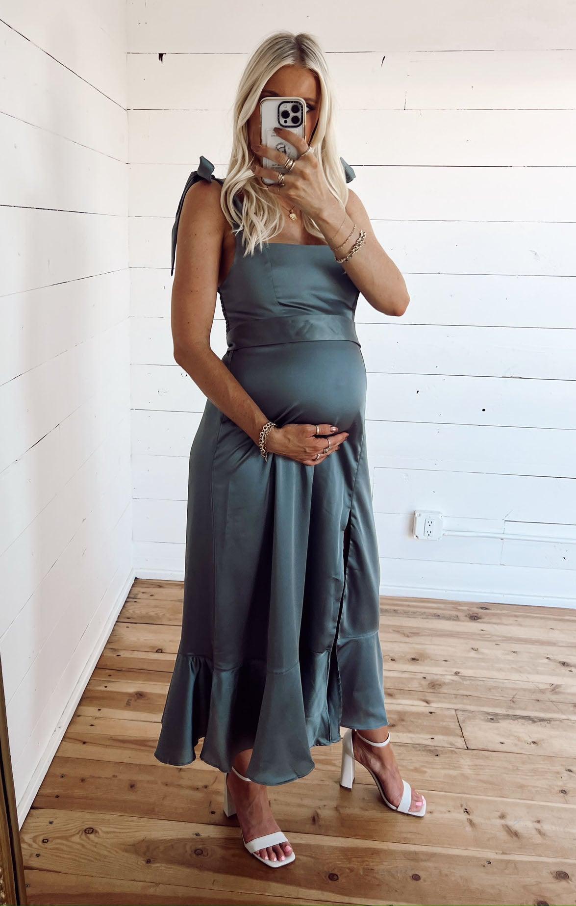 Claire Midi Dress ~ Deep Sage Luxe Satin Product Image
