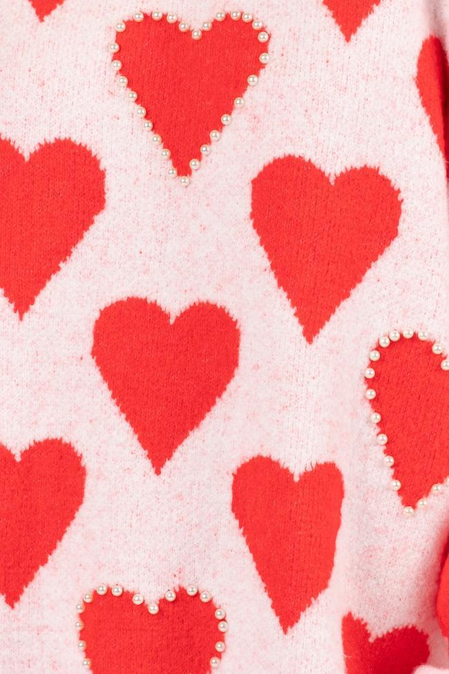 Falling For You Ivory and Red Oversized Pearl Embellished Heart Sweater FINAL SALE Product Image