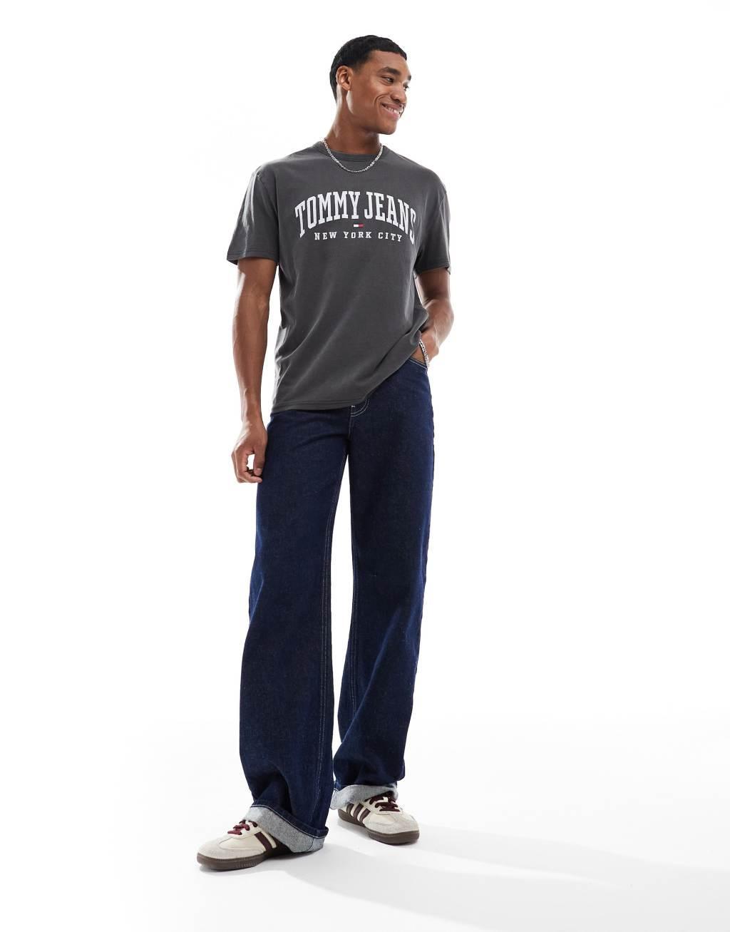 Tommy Jeans varsity logo T-shirt in washed gray Product Image