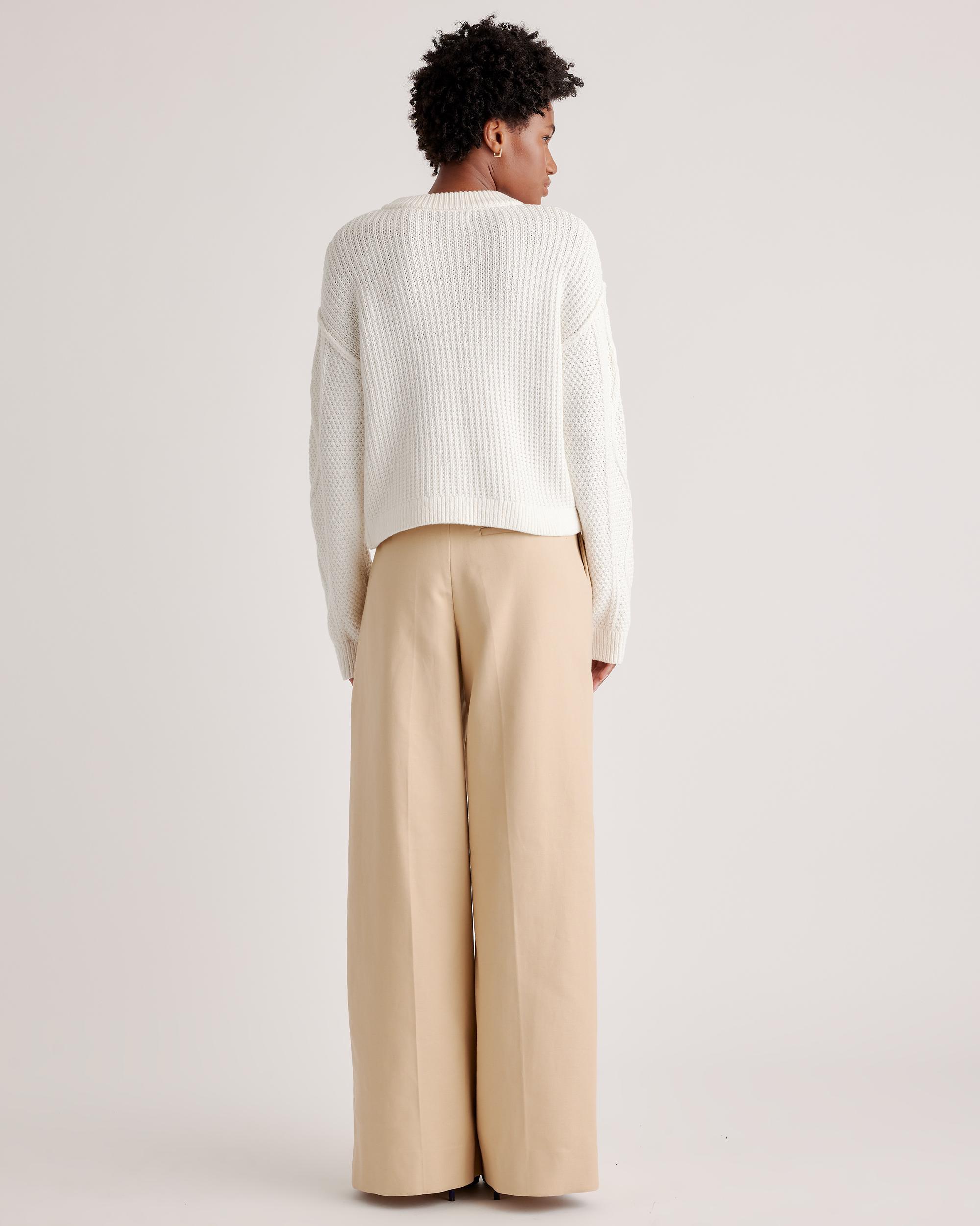 Quince | Women's Cropped Cable Crew Sweater Size XL, Organic Cotton Product Image