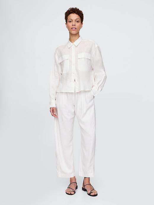 Mid Rise Linen-Blend Easy Barrel Pants Product Image