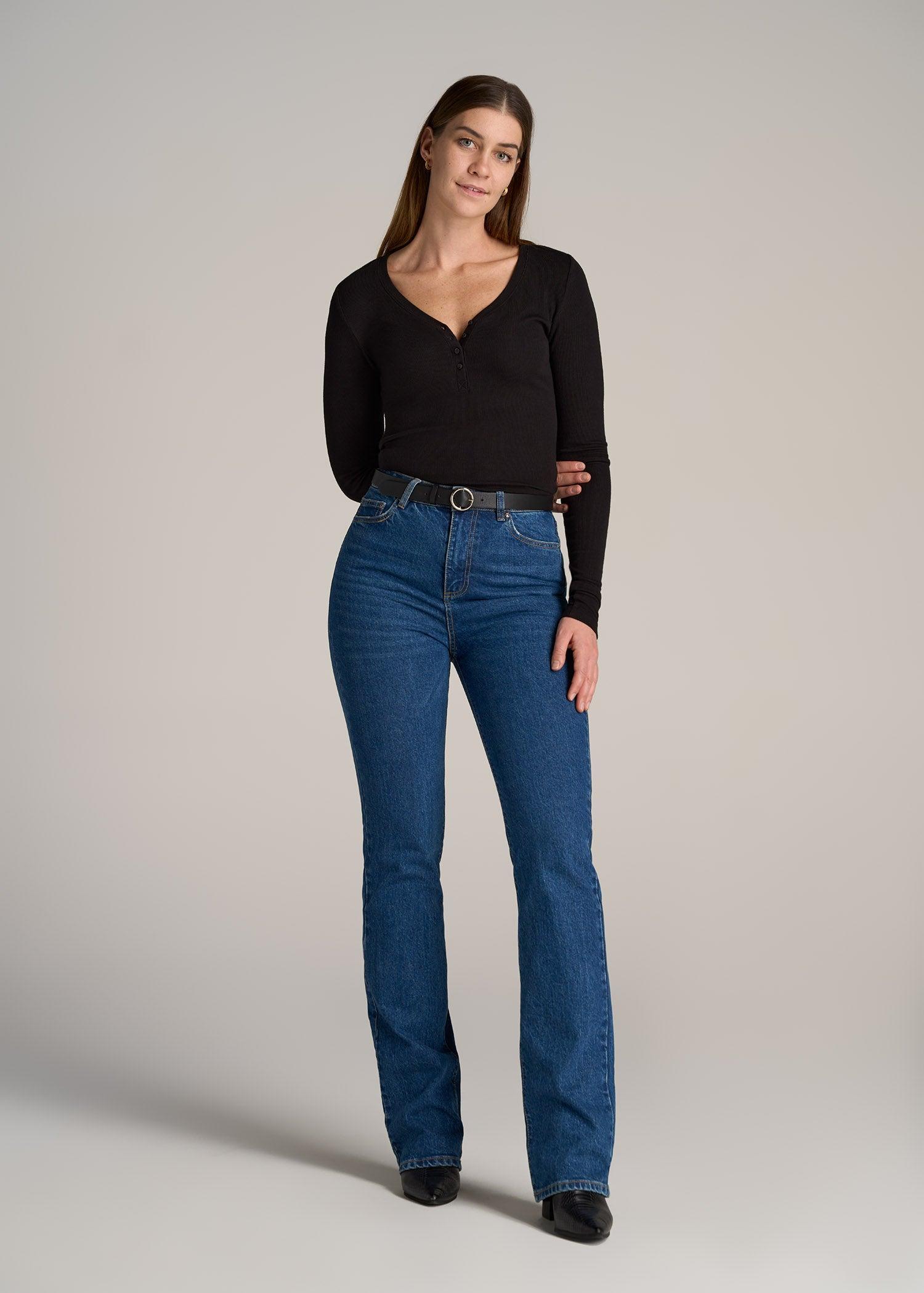 Tall Women's FITTED Ribbed Long Sleeve Henley in Black Product Image