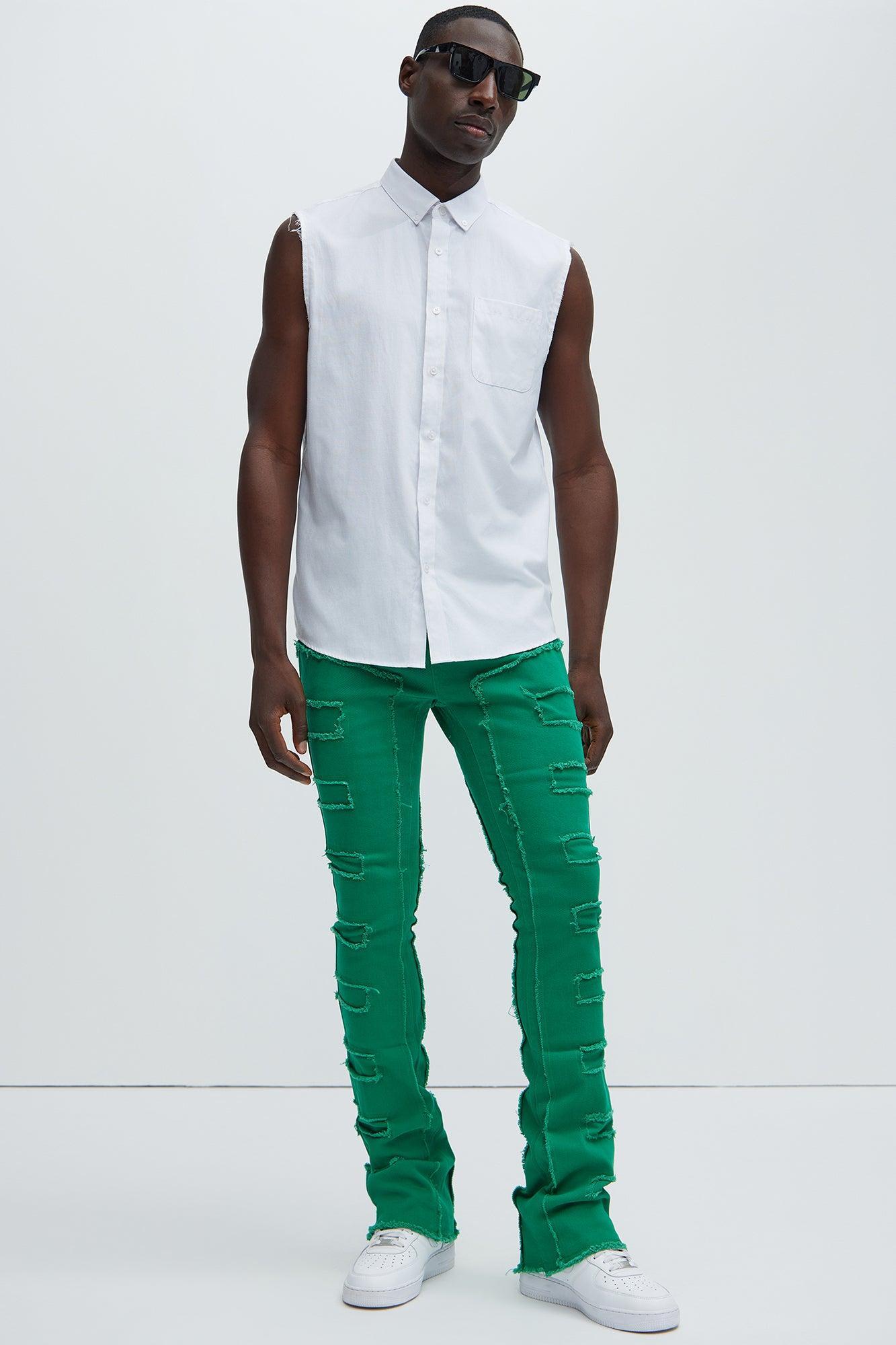 Over The Top Stacked Skinny Flare Pants - Green Product Image