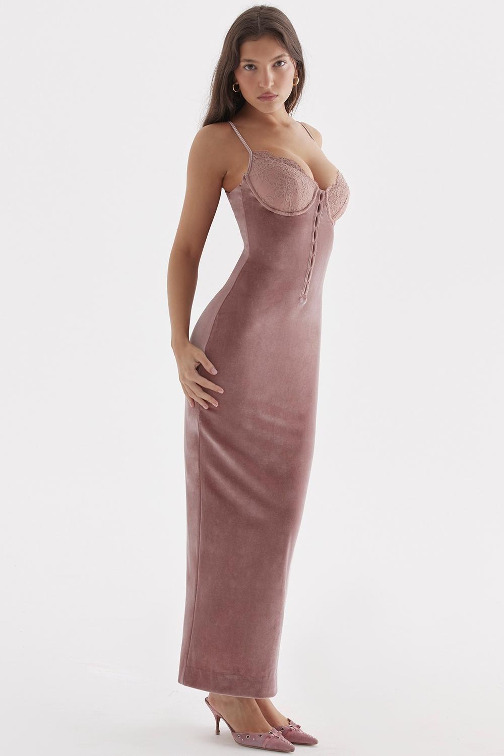 Azalea Soft Pink Velvet Midi Dress Product Image