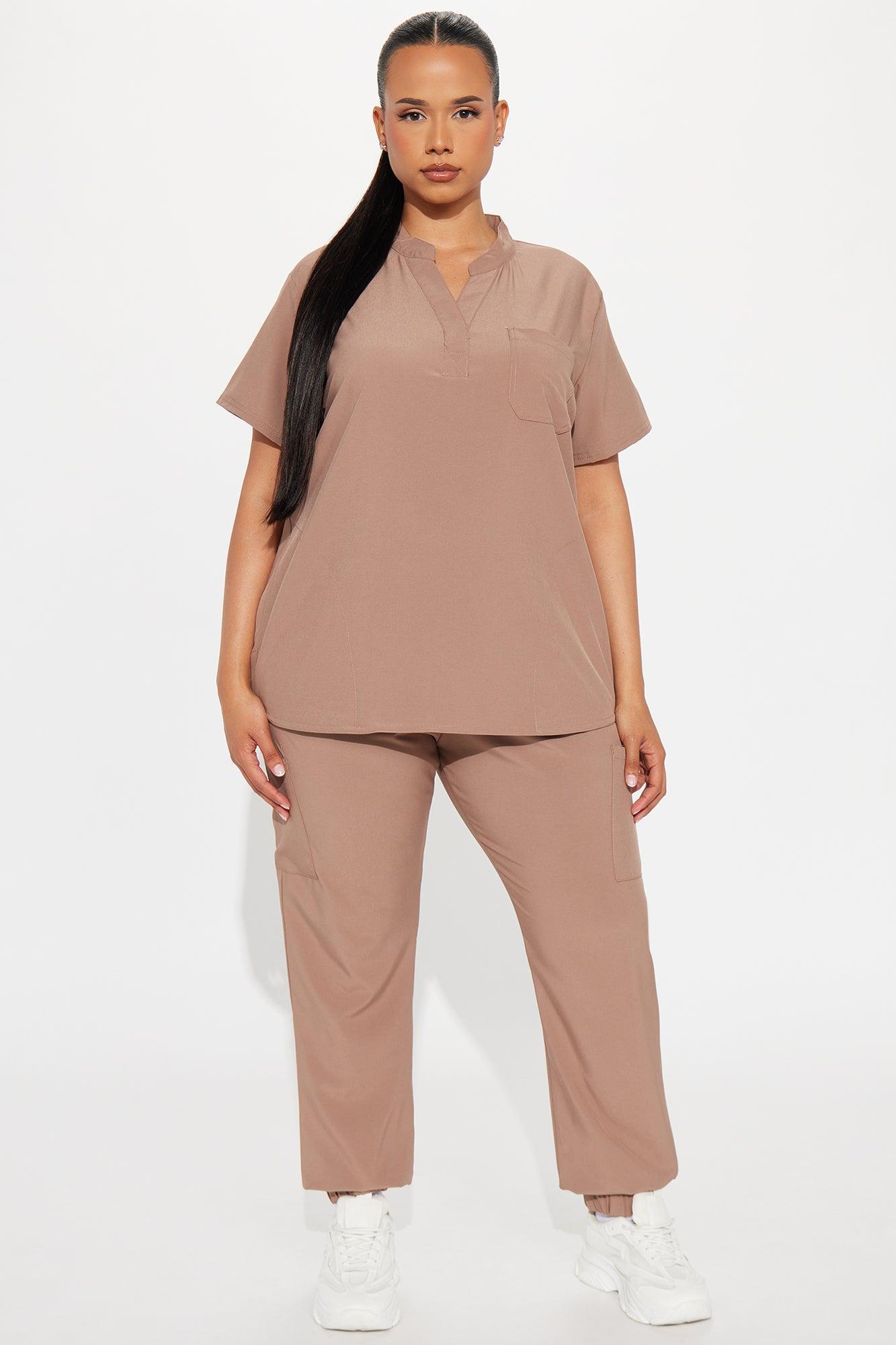 Take Care Stretch Scrub Uniform Jogger Set  - Brown Female Product Image