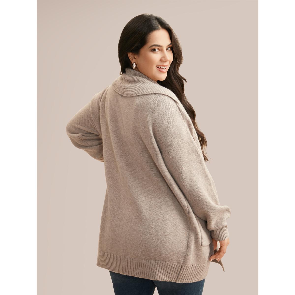 Plus Size Airy Cozy Shawl Collar Wool Cardigan Tan Women Casual Loose Long Sleeve Everyday Cardigans BloomChic 30/6X Product Image