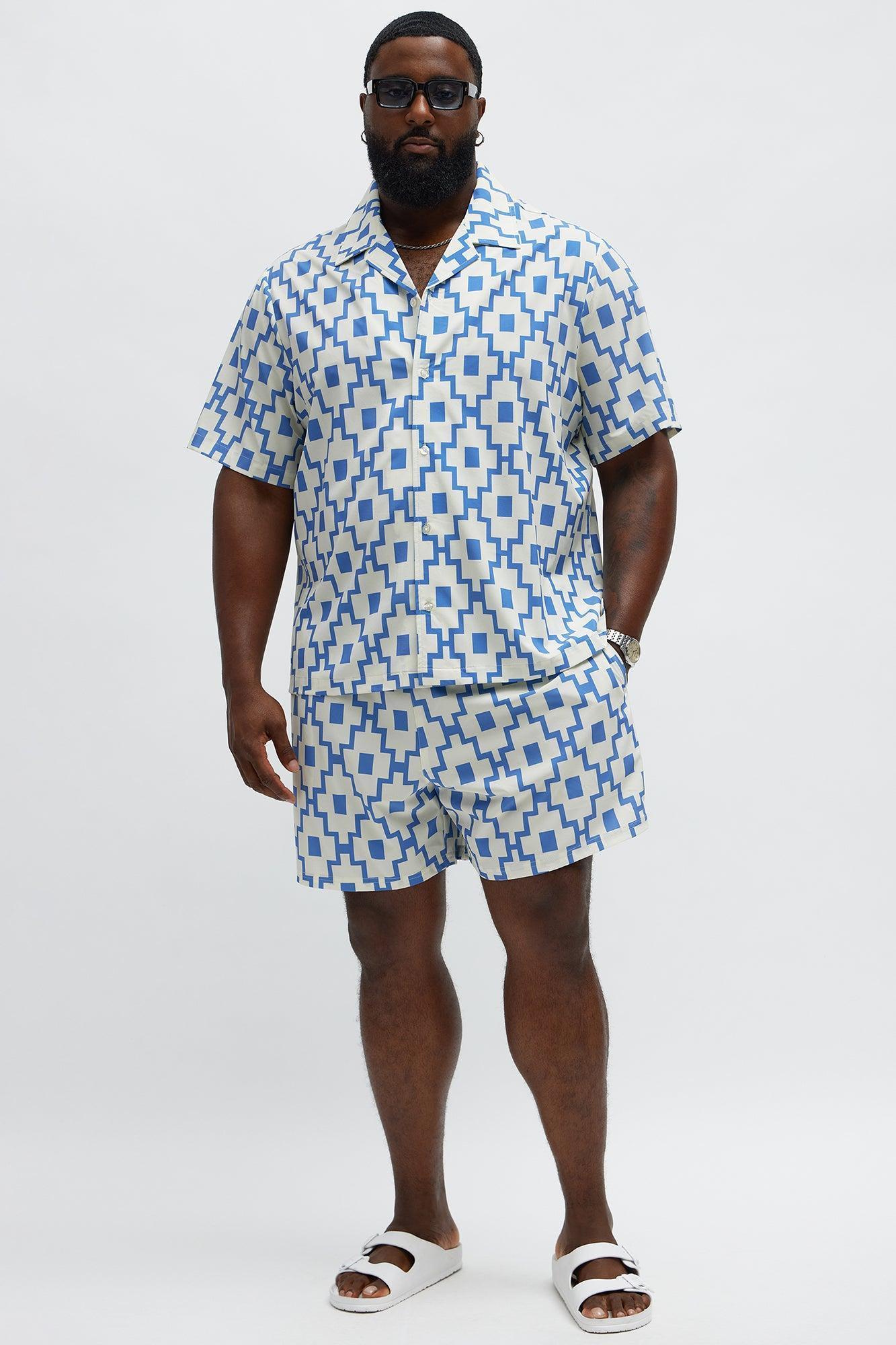Mosaic Printed  Cuban Shirt - Blue/combo Product Image