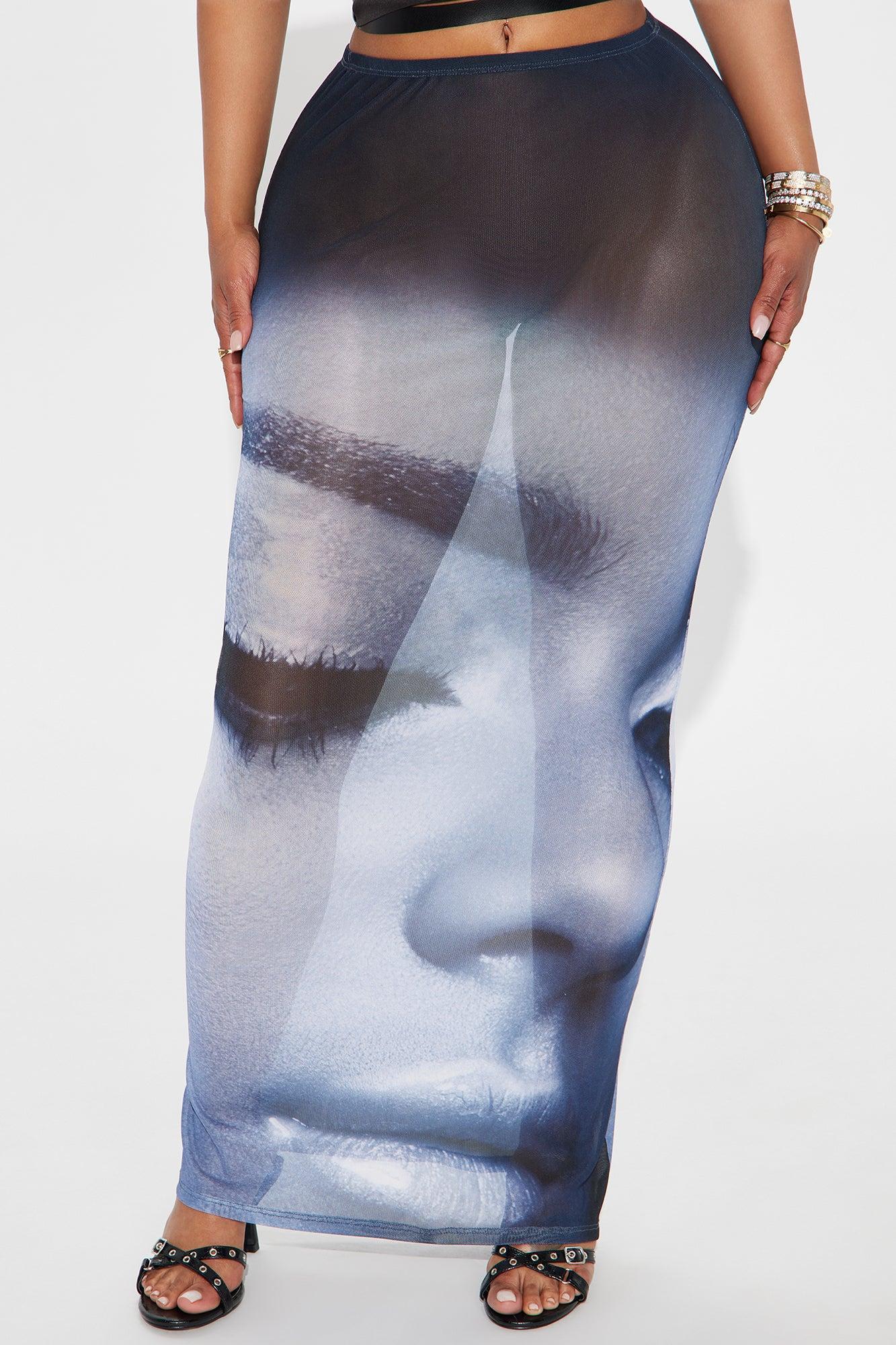Thalia Sheer Face Print Mesh Maxi Skirt - Purple/combo Product Image