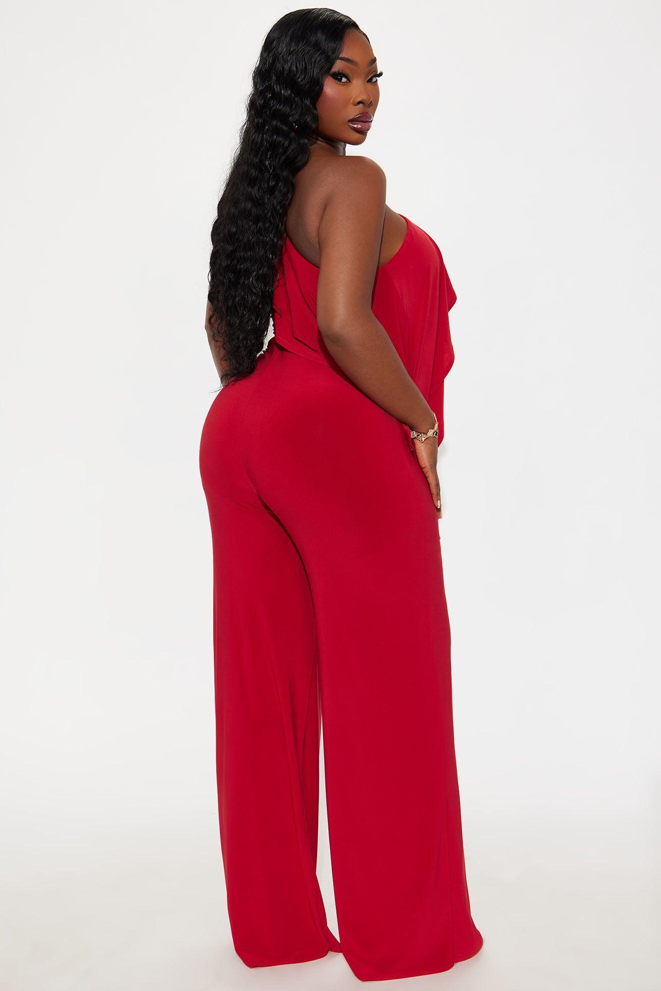Camila One Shoulder Pant Set - Red Product Image