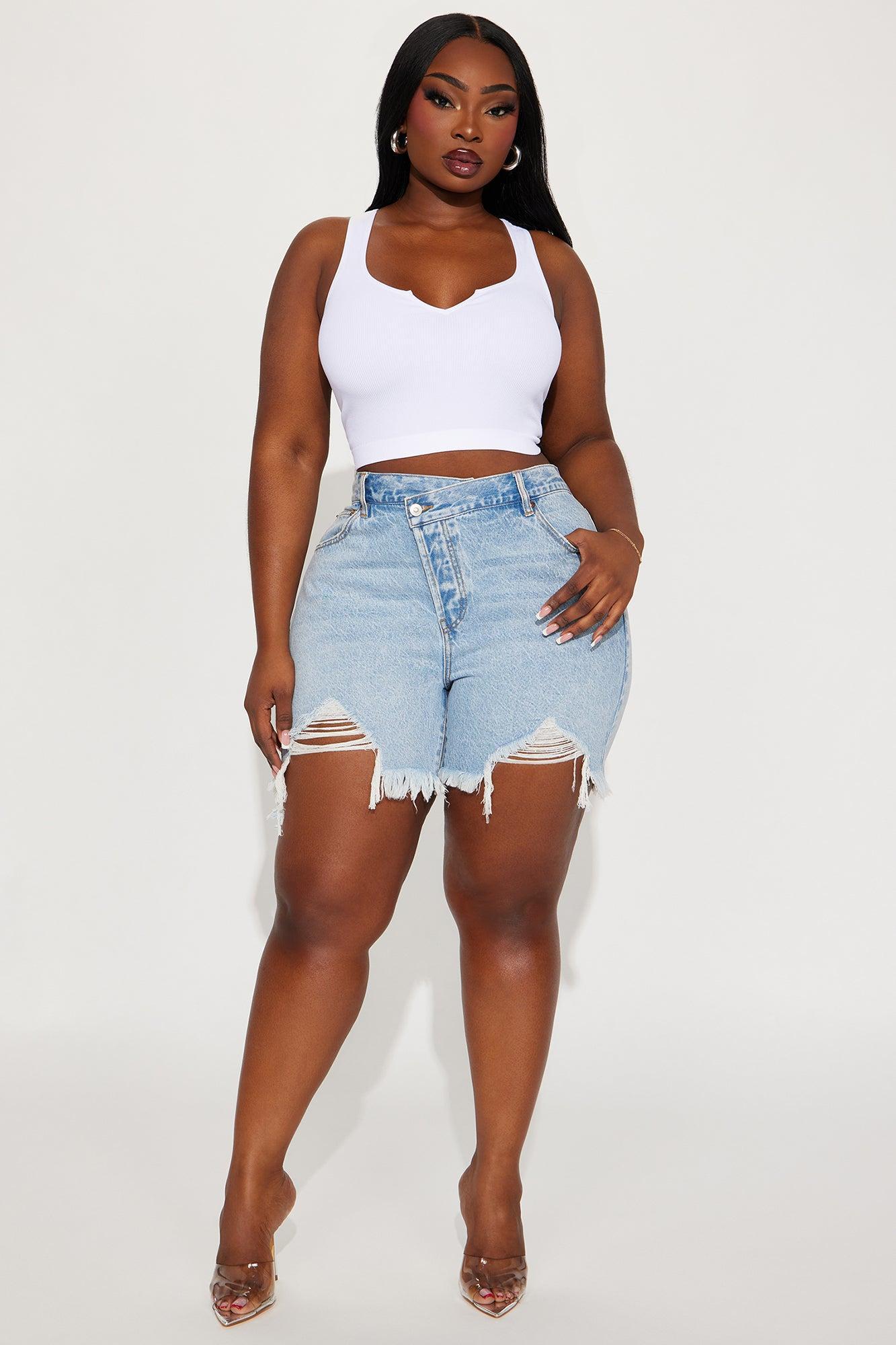 At A Glance Crossover Denim Shorts - Light Wash Product Image