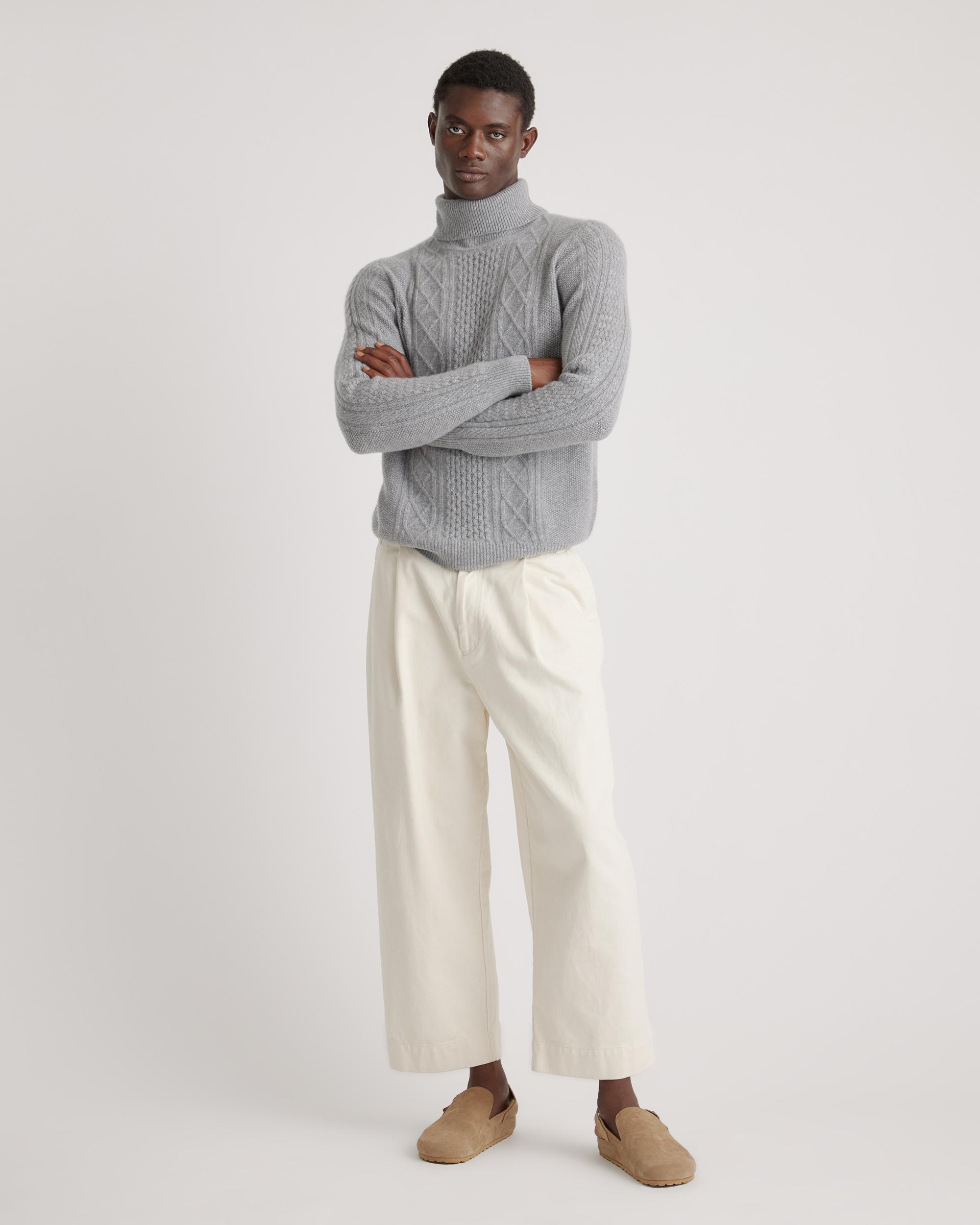 Quince | Men's Mongolian Cashmere Cable Turtleneck Sweater Size XL Product Image