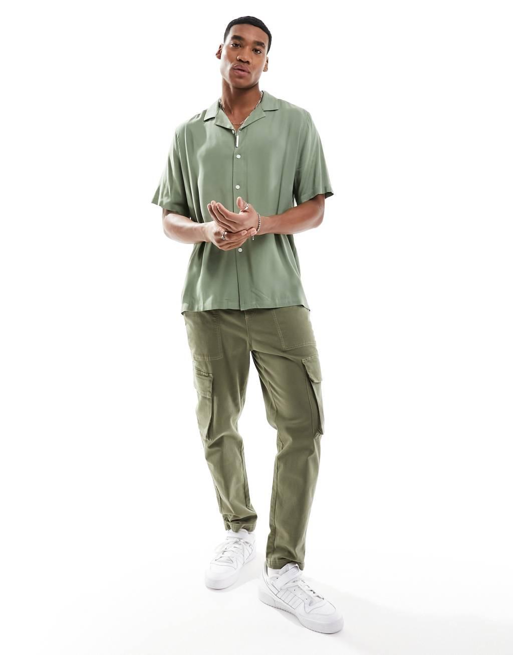 ASOS DESIGN relaxed fit viscose shirt with revere collar Product Image