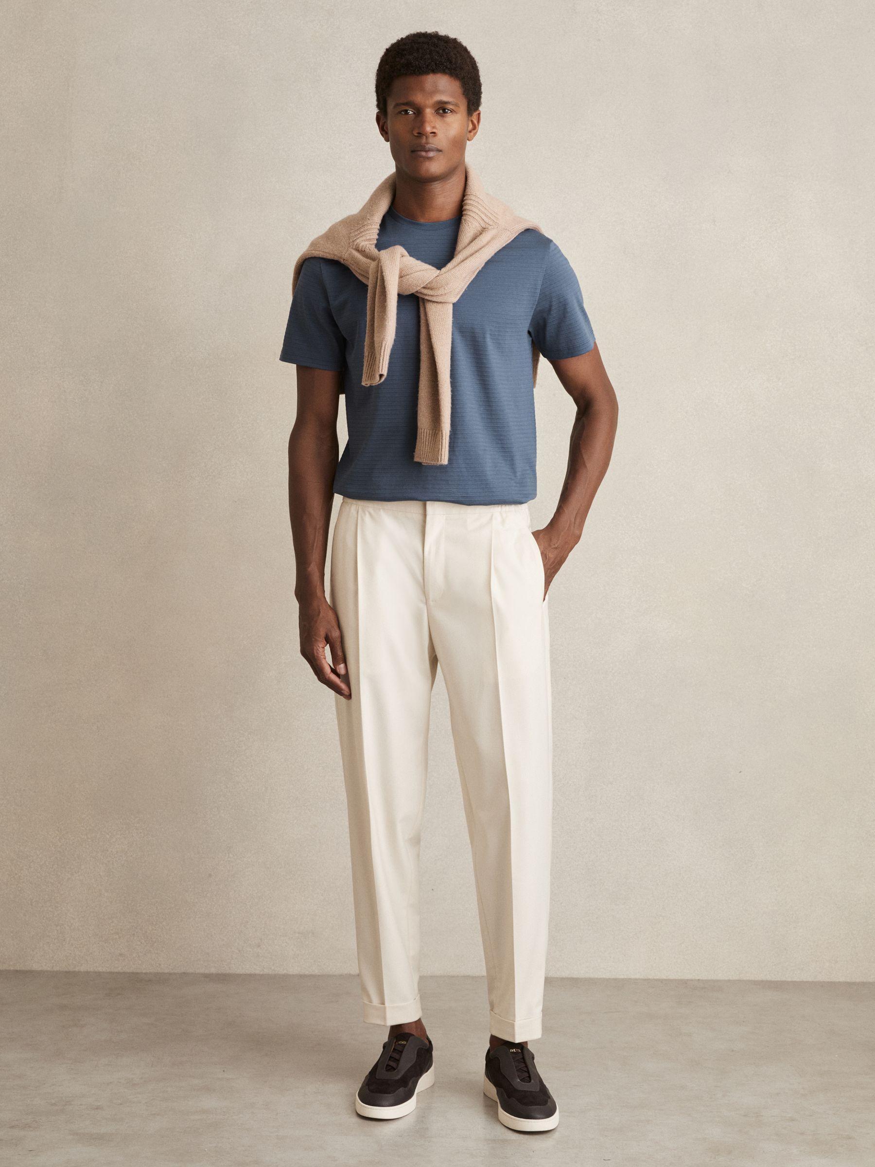Mercerised-Cotton Ribbed T-Shirt in Airforce Blue Product Image