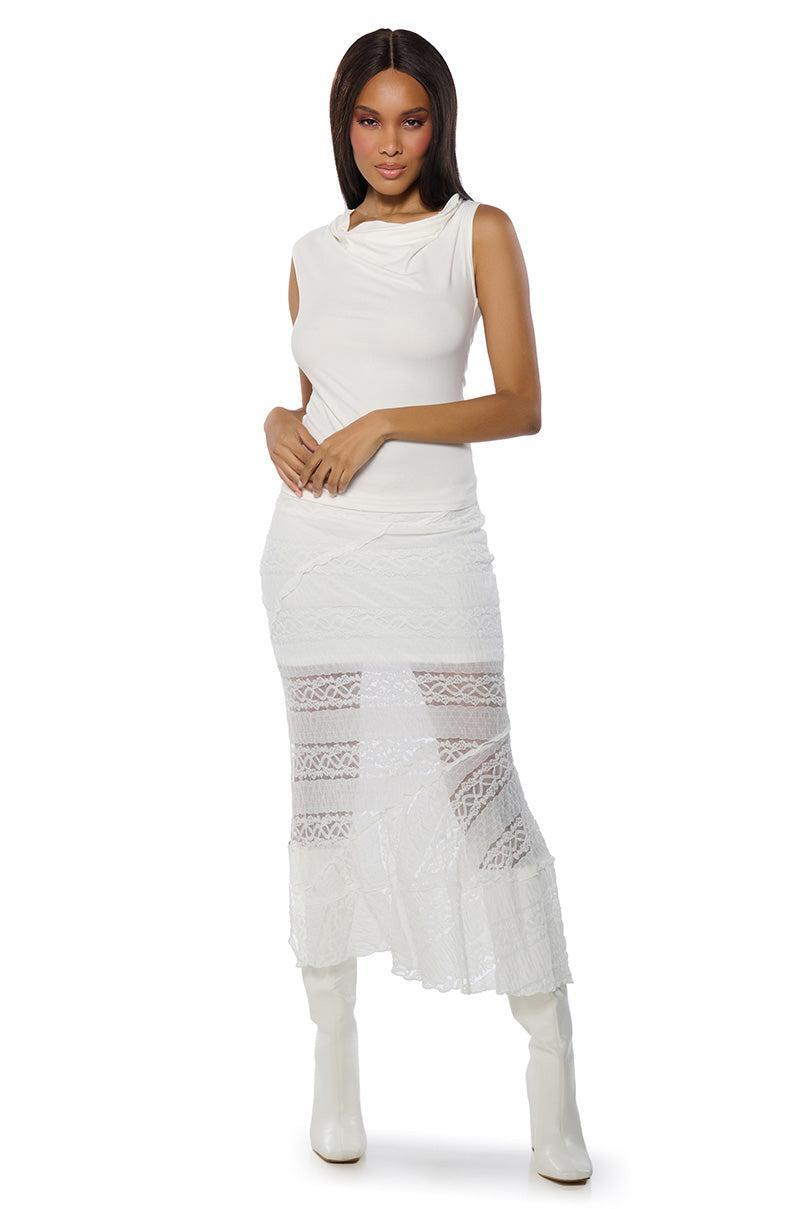 EMELIA LACE TRIM TIERED MIDI SKIRT Product Image
