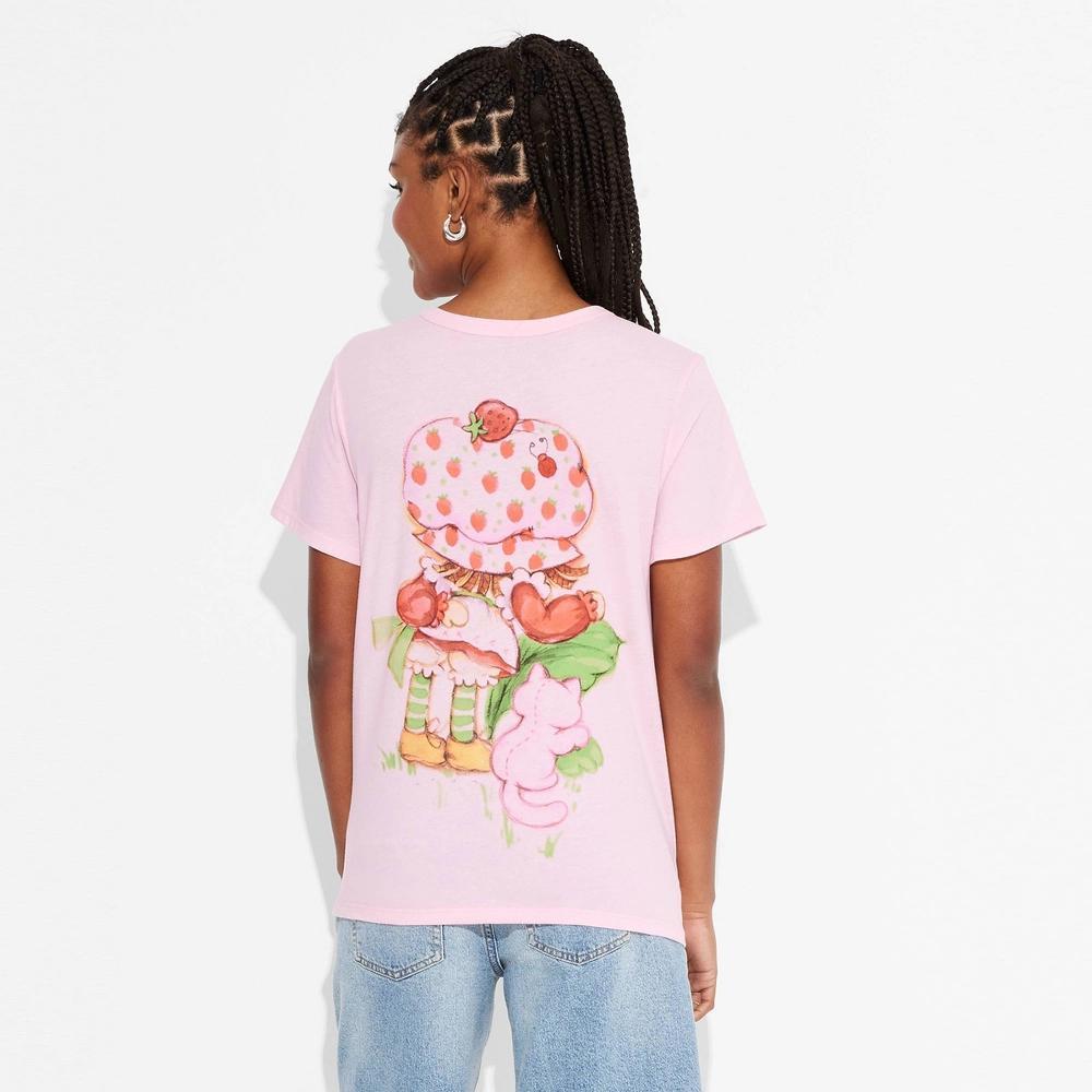 Women's Oversized Print Strawberry Shortcake Short Sleeve Graphic T-Shirt XL: Cotton-Polyester Blend, Lightweight Jersey Fabric Product Image