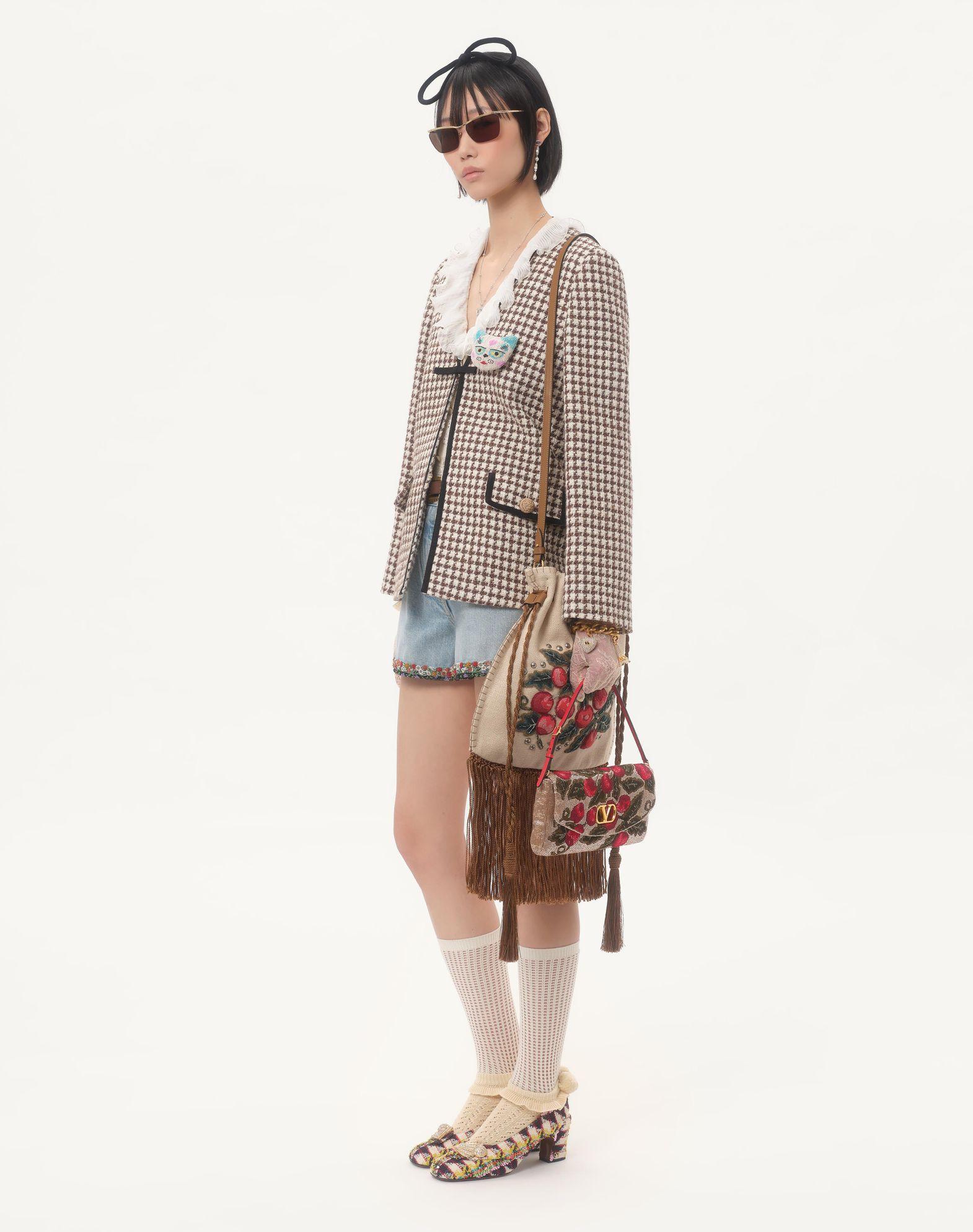 Valentino Garavani Nellcôte Alice Embroidered Bag With Fringes Product Image