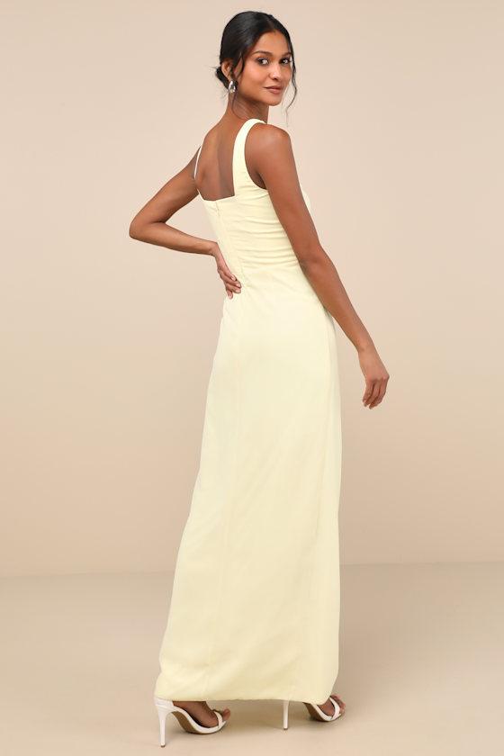 Glamorous Disposition Light Yellow Ruched Maxi Dress Product Image