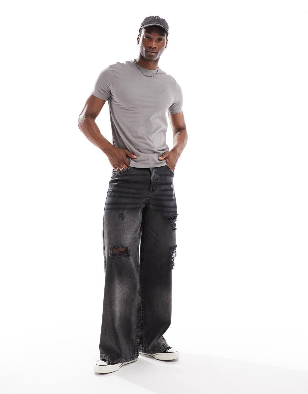 AllSaints Brace brushed cotton t-shirt in gray Product Image