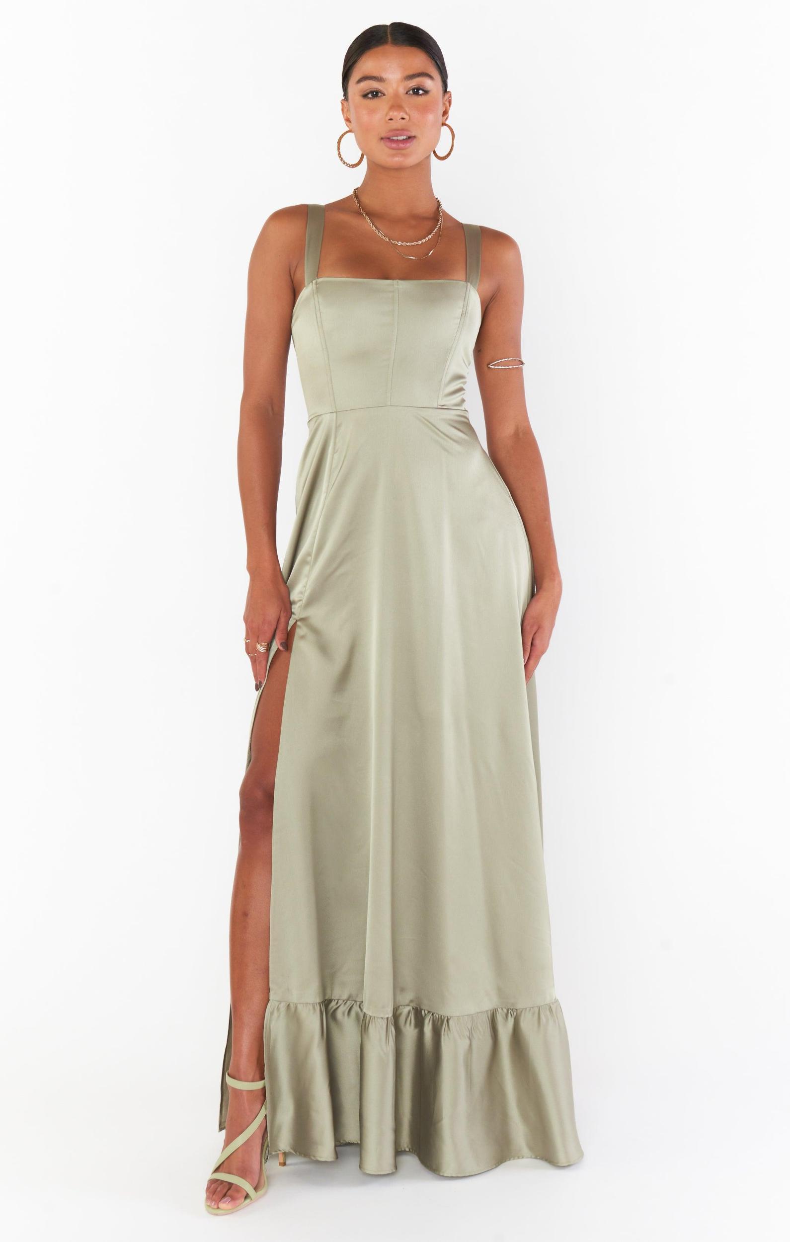 Clarissa Corset Dress ~ Moss Green Luxe Satin Product Image