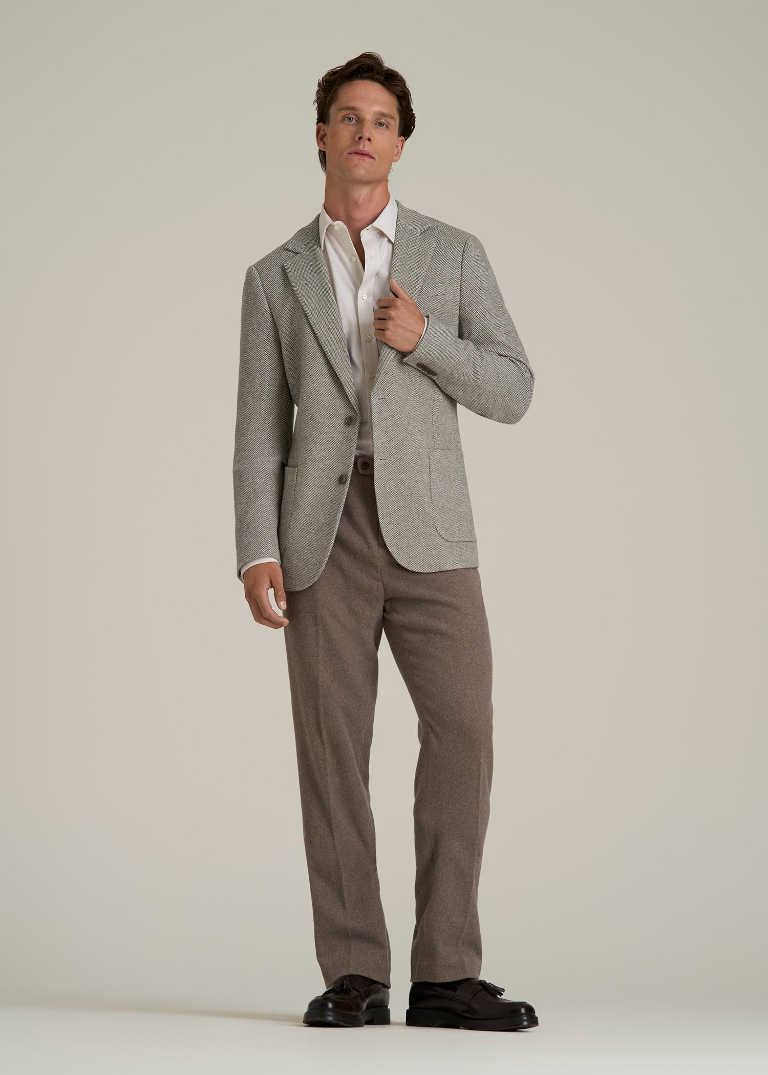 Wool Blend Blazer for Tall Men in Taupe Basketweave Male Product Image