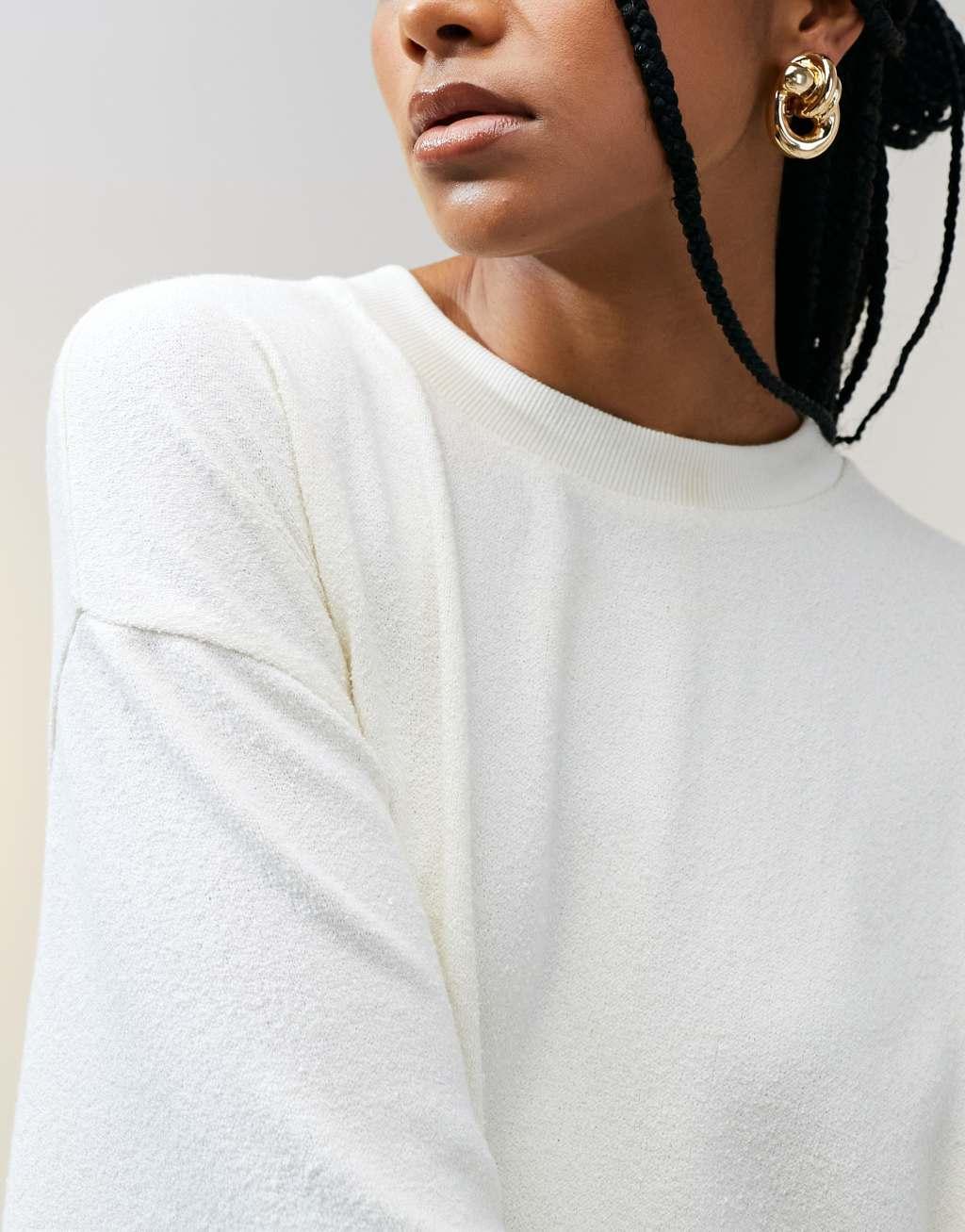 ASOS DESIGN textured knit oversized t-shirt in cream Product Image