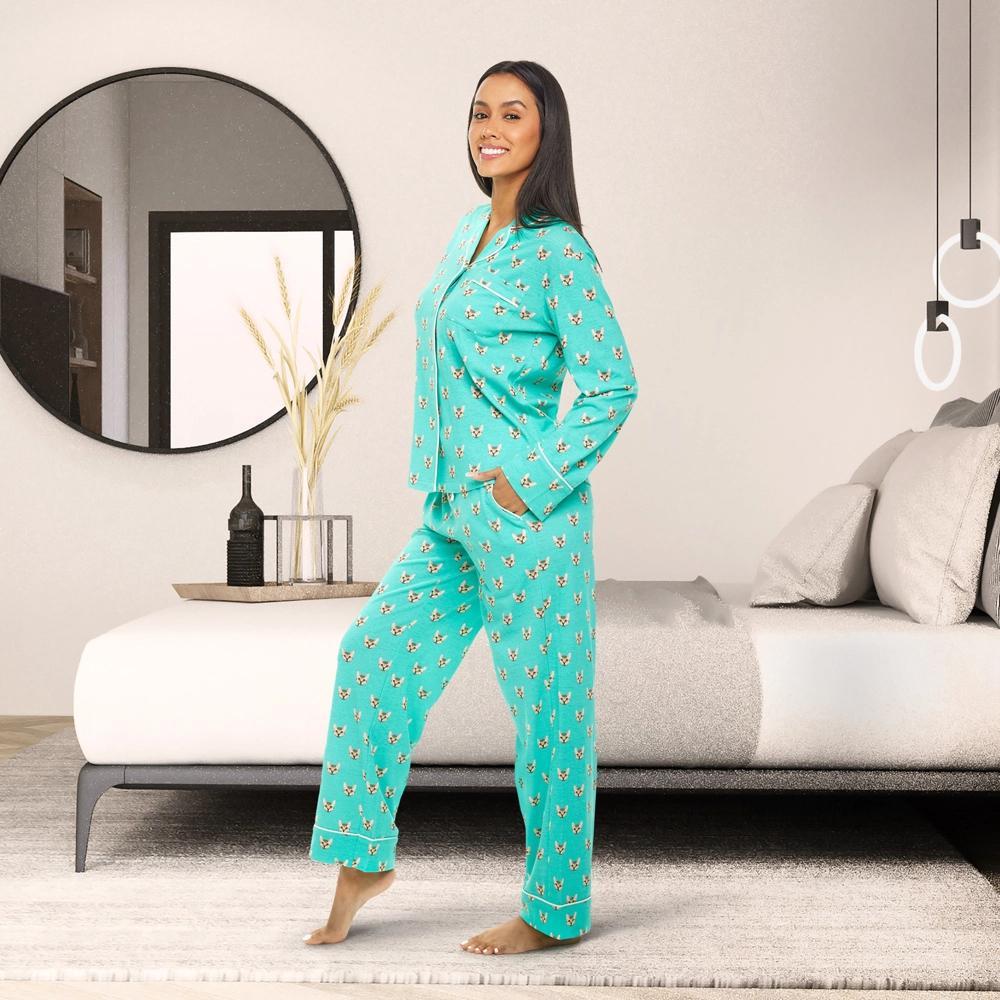 ADR Women's Soft Cotton Knit Jersey Pajamas Lounge Set, Long Sleeve Top and Pants with Pockets Product Image