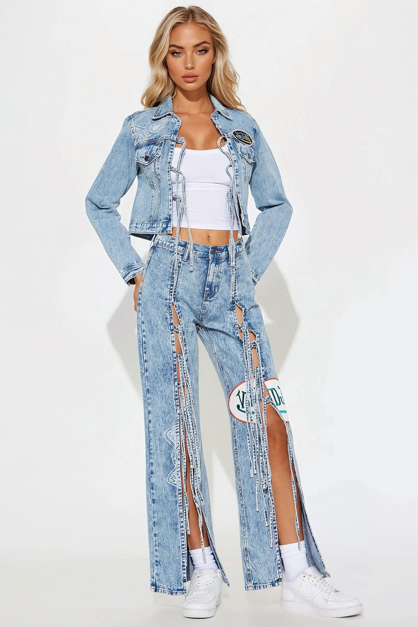 Von Dutch Tie Front Denim Jacket - Light Wash Product Image