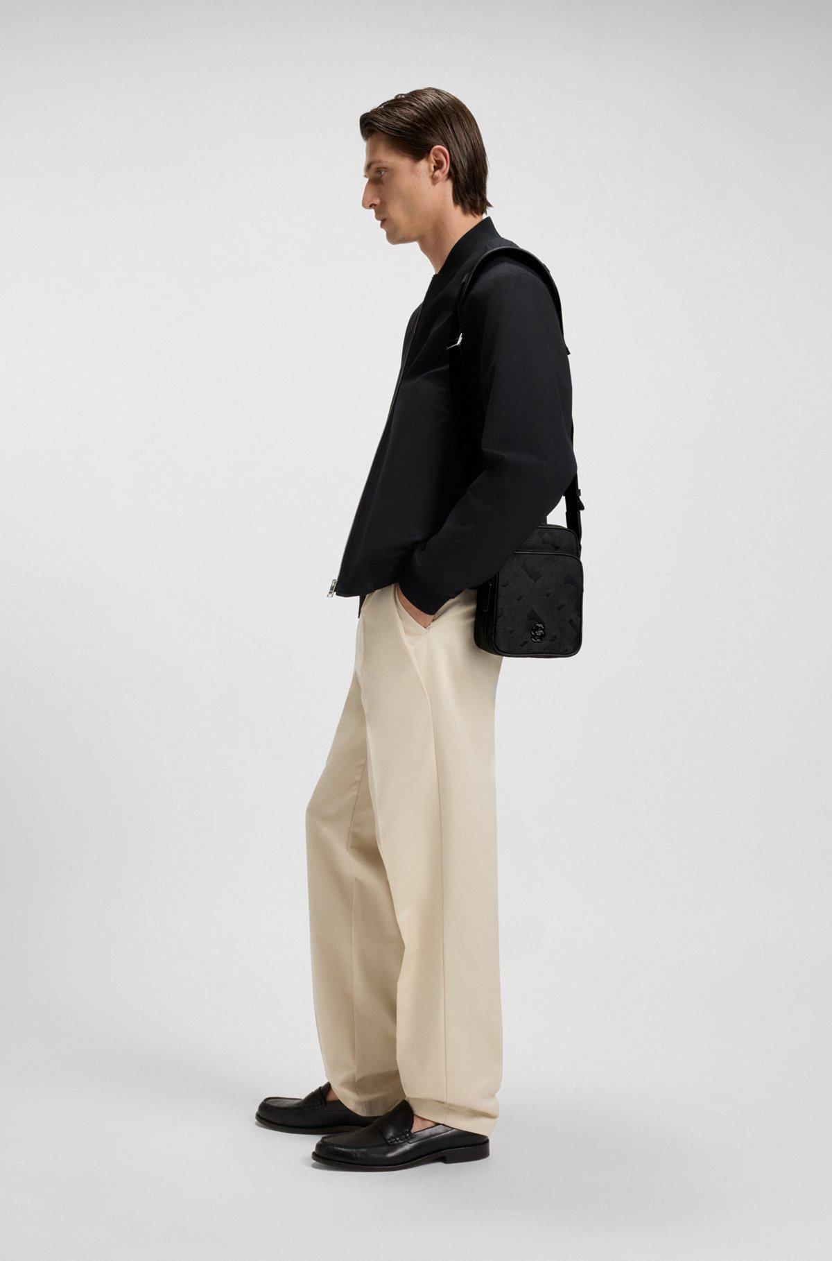 BOSS - Monogram-jacquard reporter bag with Double B trim - Black Product Image
