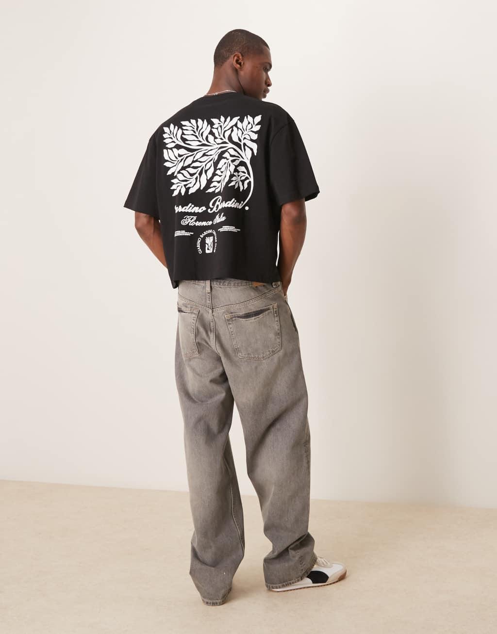 ASOS DESIGN boxy oversized heavyweight T-shirt with print in black Product Image